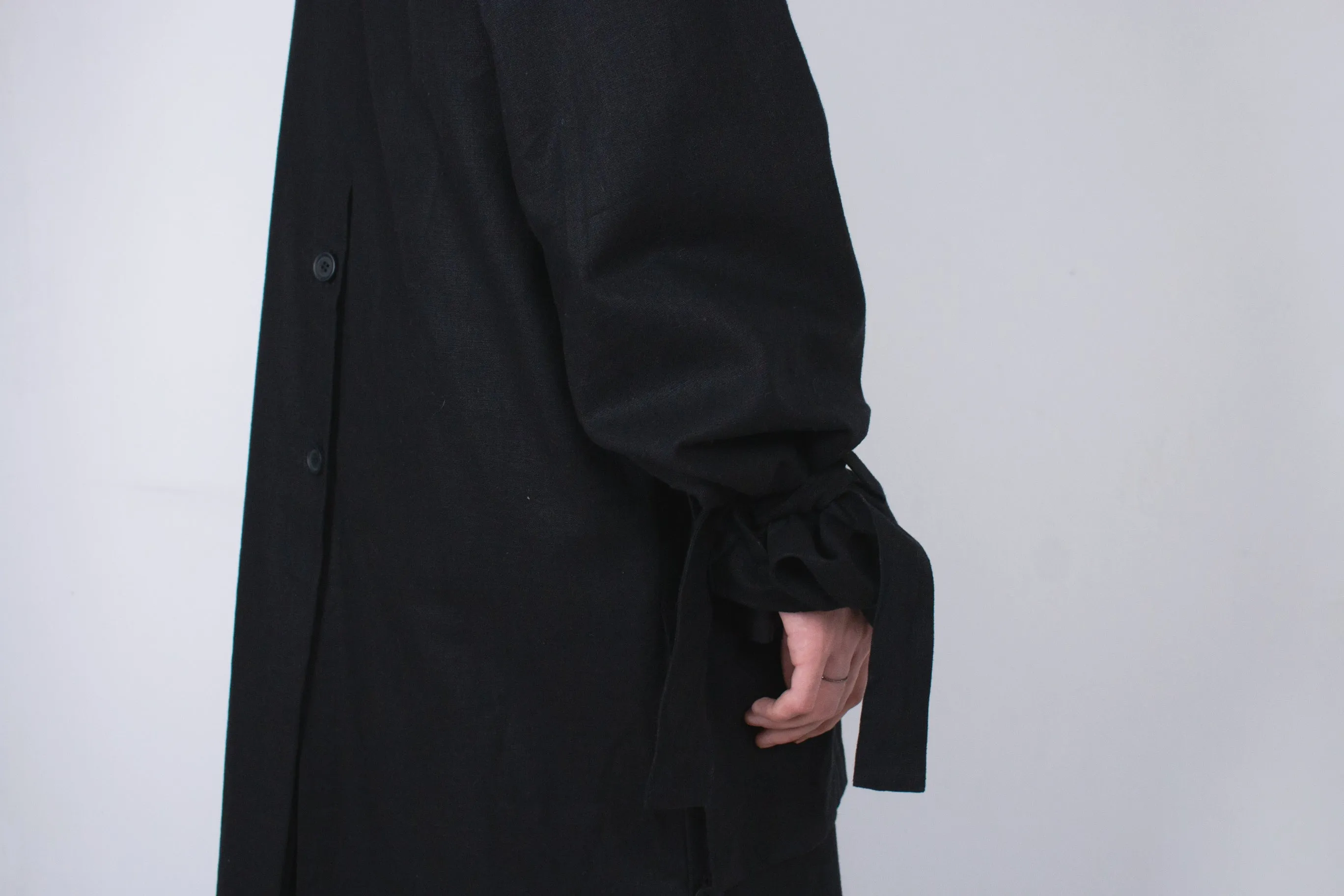 Black Layered Flax Coat