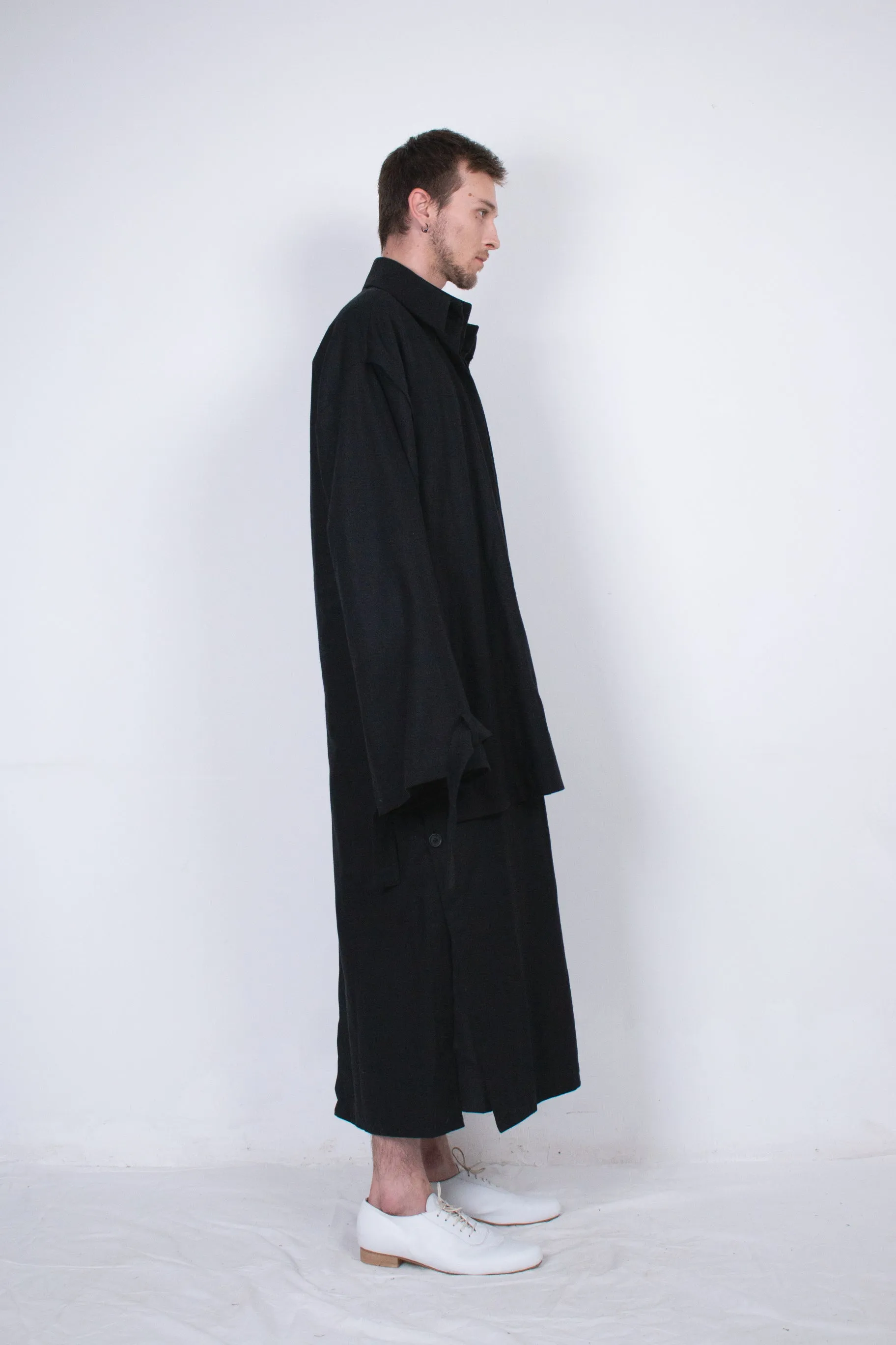 Black Layered Flax Coat