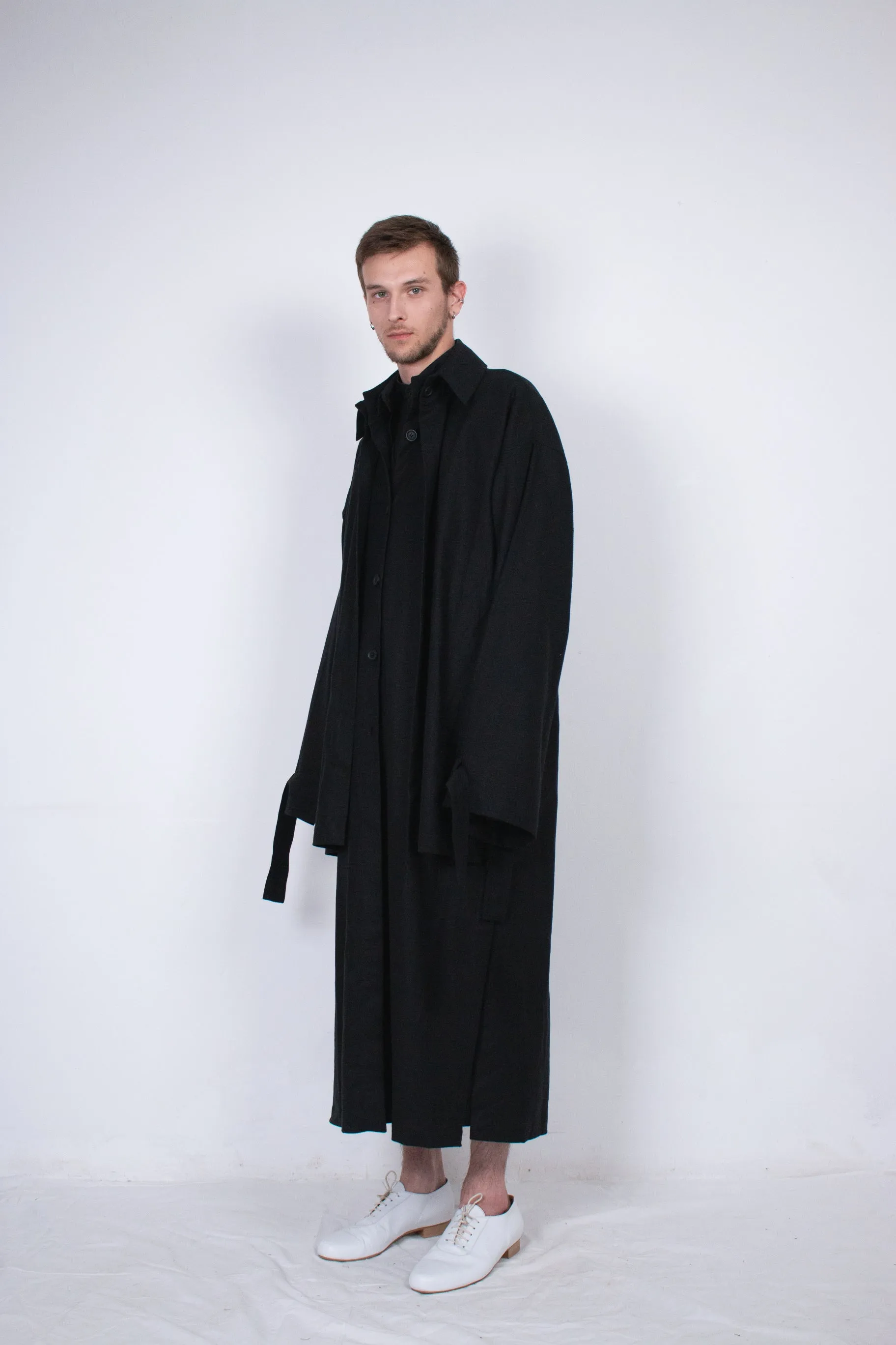 Black Layered Flax Coat