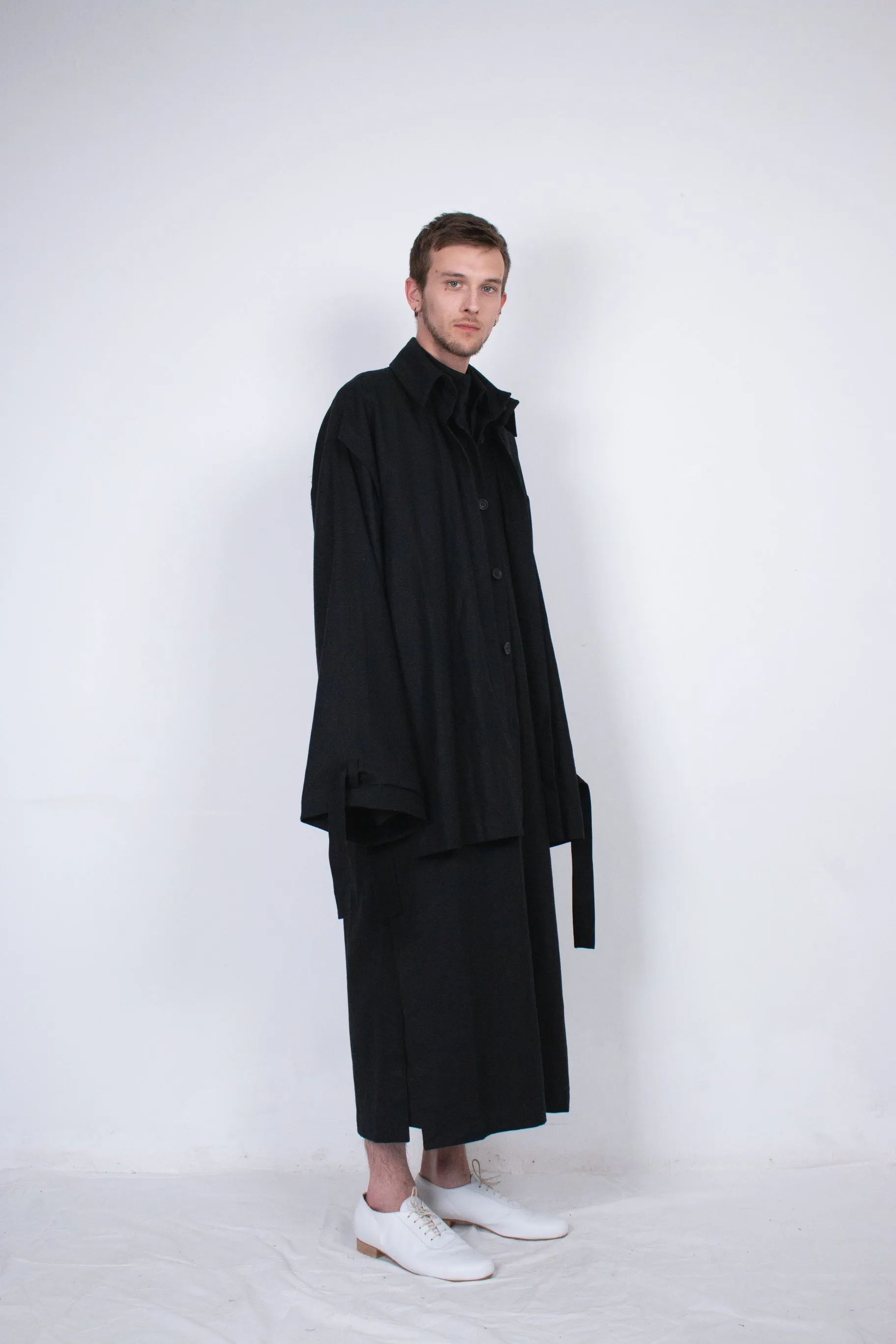 Black Layered Flax Coat