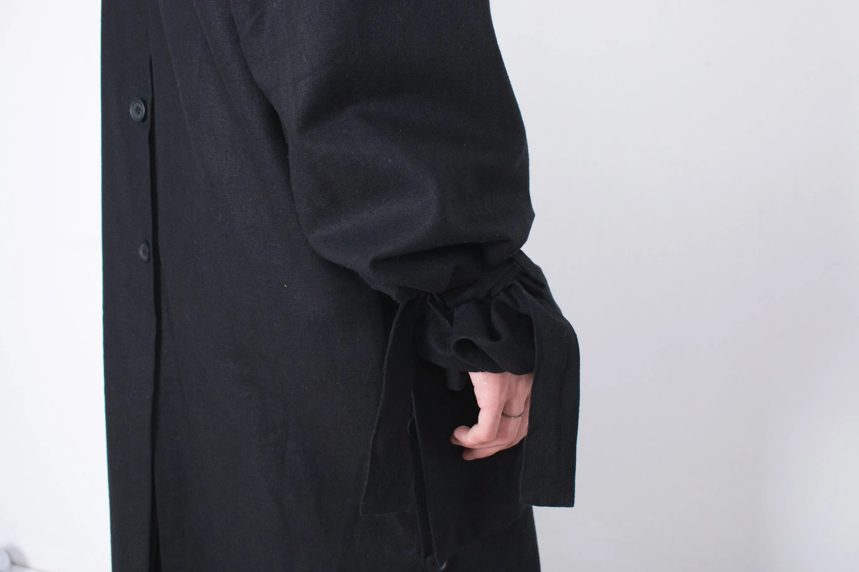 Black Layered Flax Coat