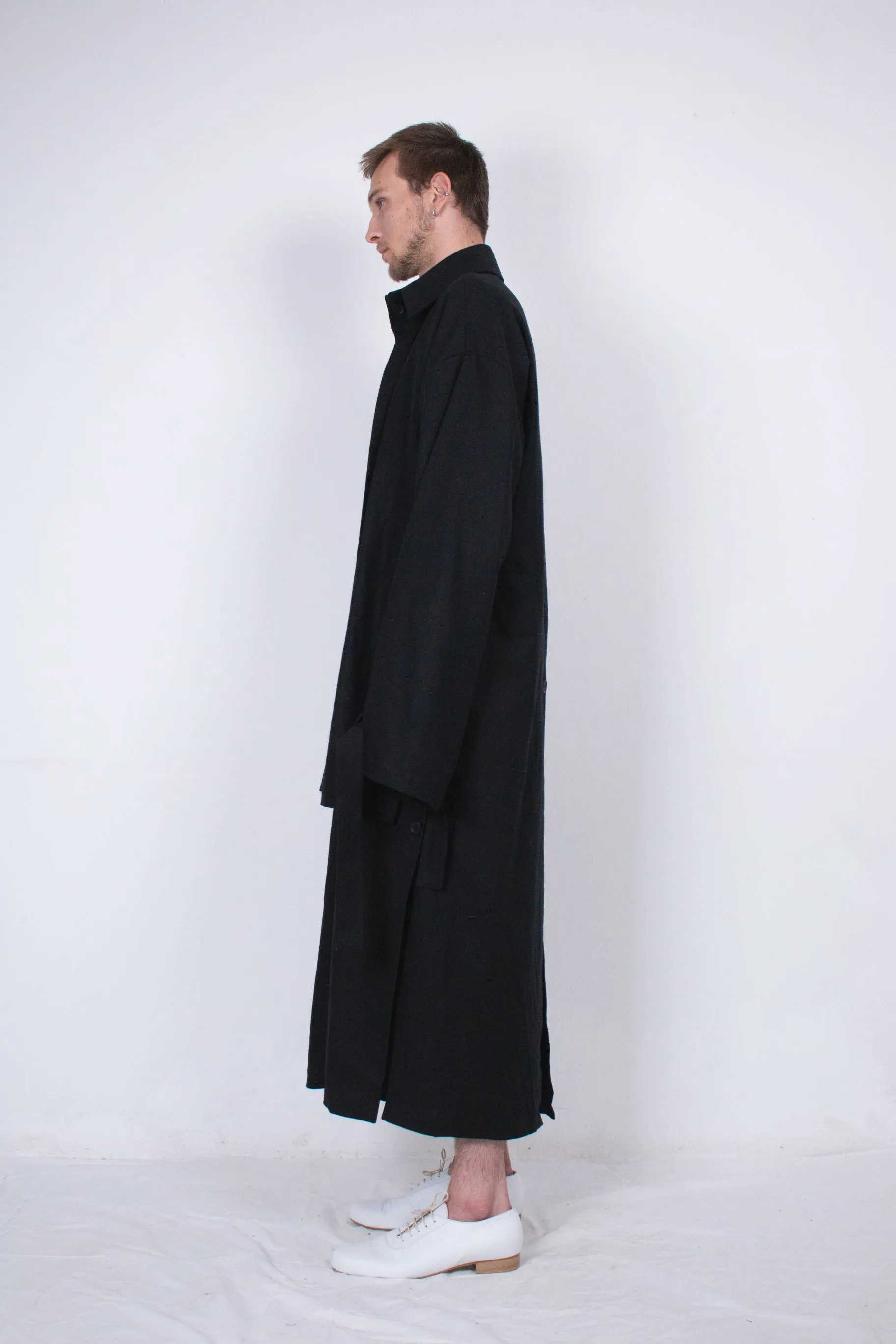 Black Layered Flax Coat