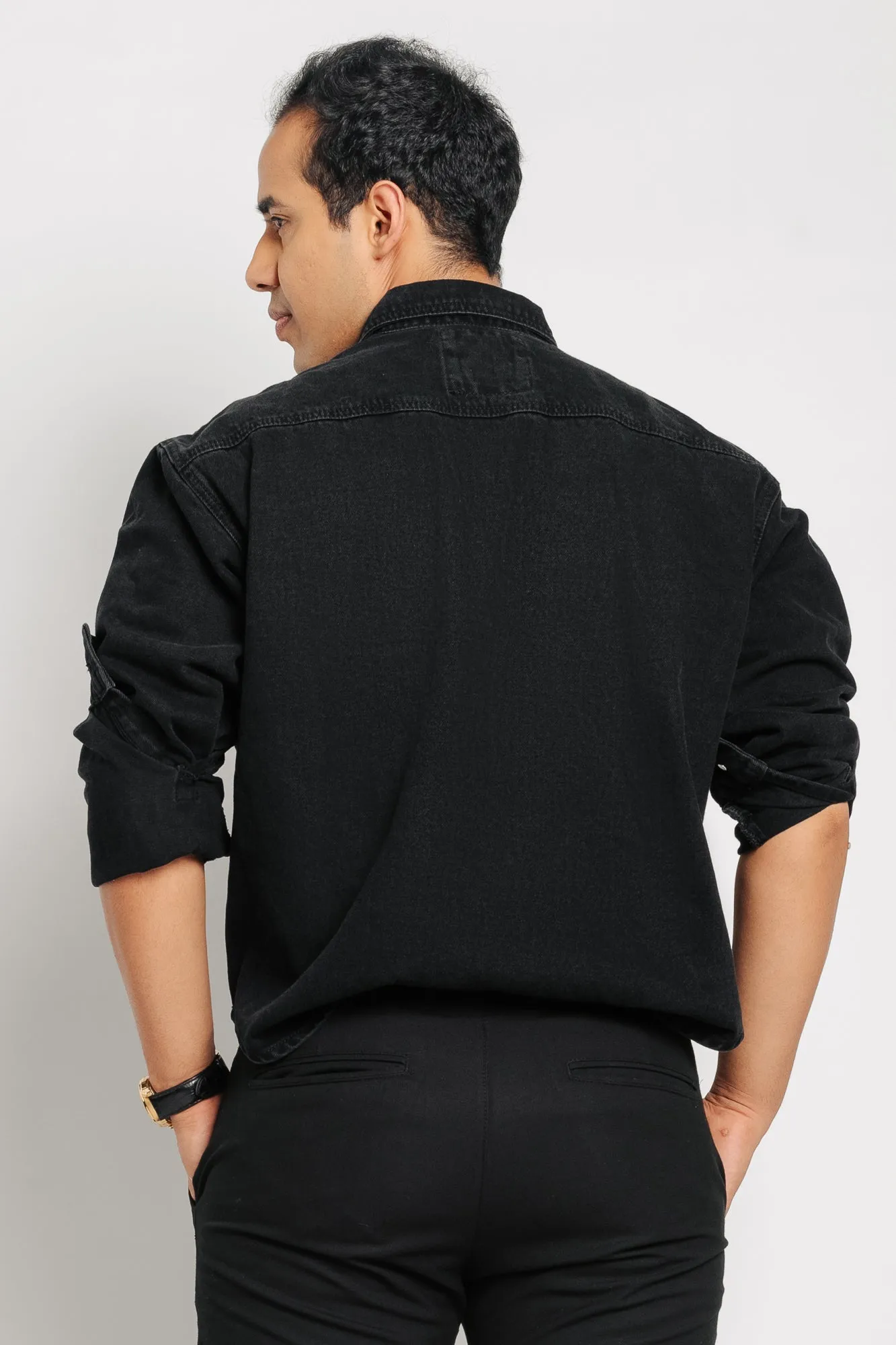 Black Mens Denim Shacket