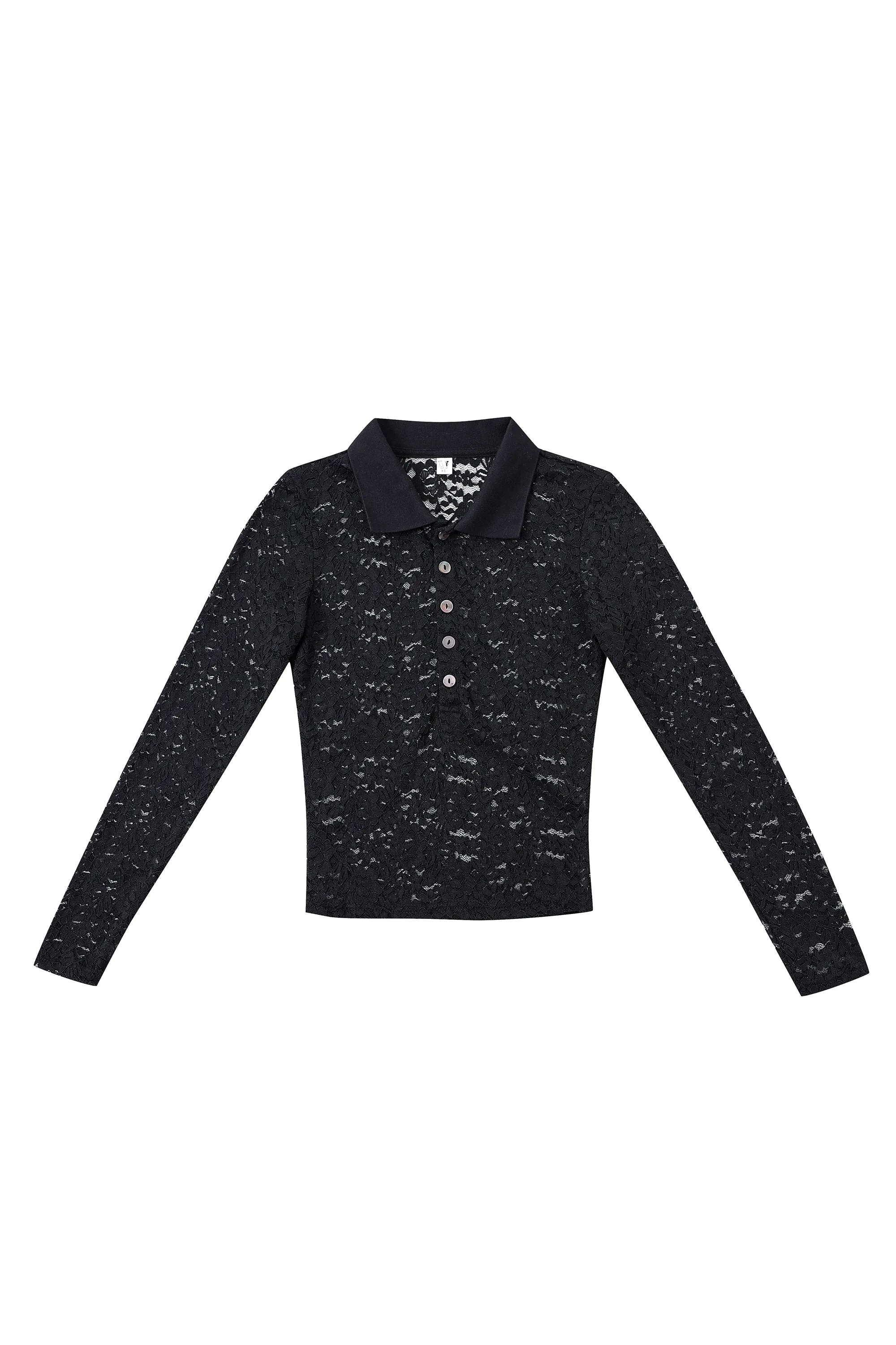 Black Rose Lace Long Sleeve Polo