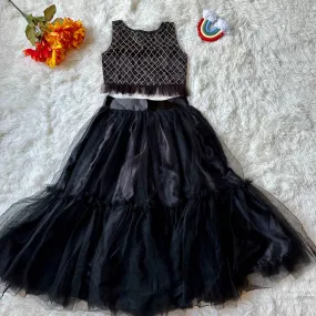 Black Sleeveless Crop Top | Soft two tier Skirt |5-6 Years