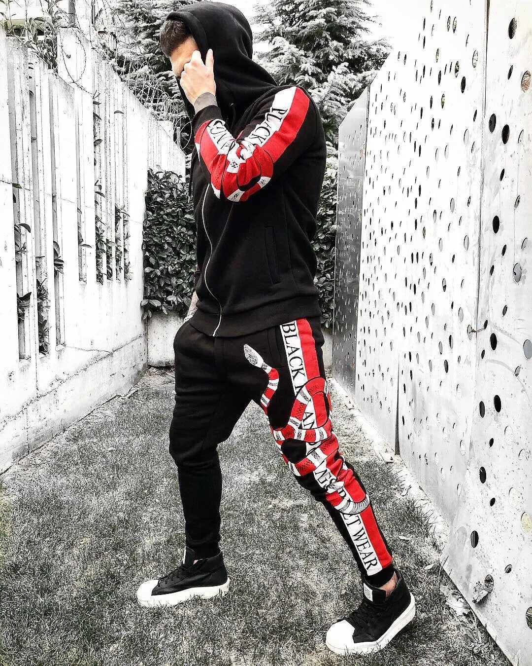 Black Striped Snake Printed Tracksuit B358 Streetwear Tracksuit