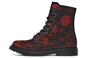 Blood Rose Romance Boots - Vegan Leather Doc-Style Boots with Durable Stitched on Soles