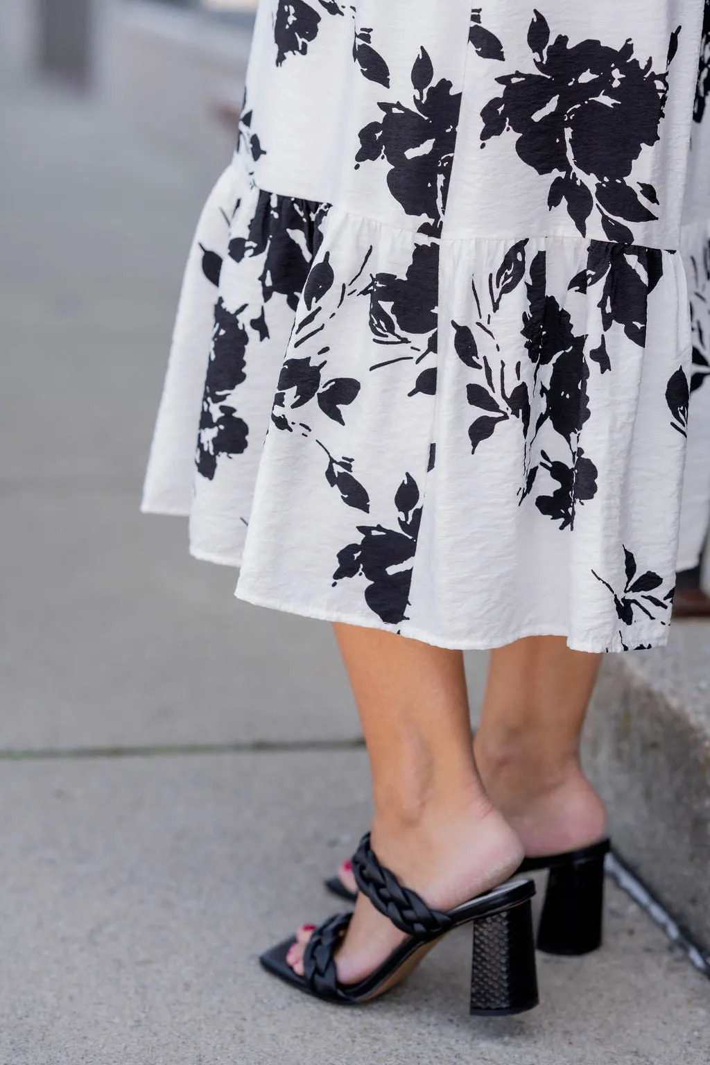 Blossoms Ruffle Bottom Midi Skirt