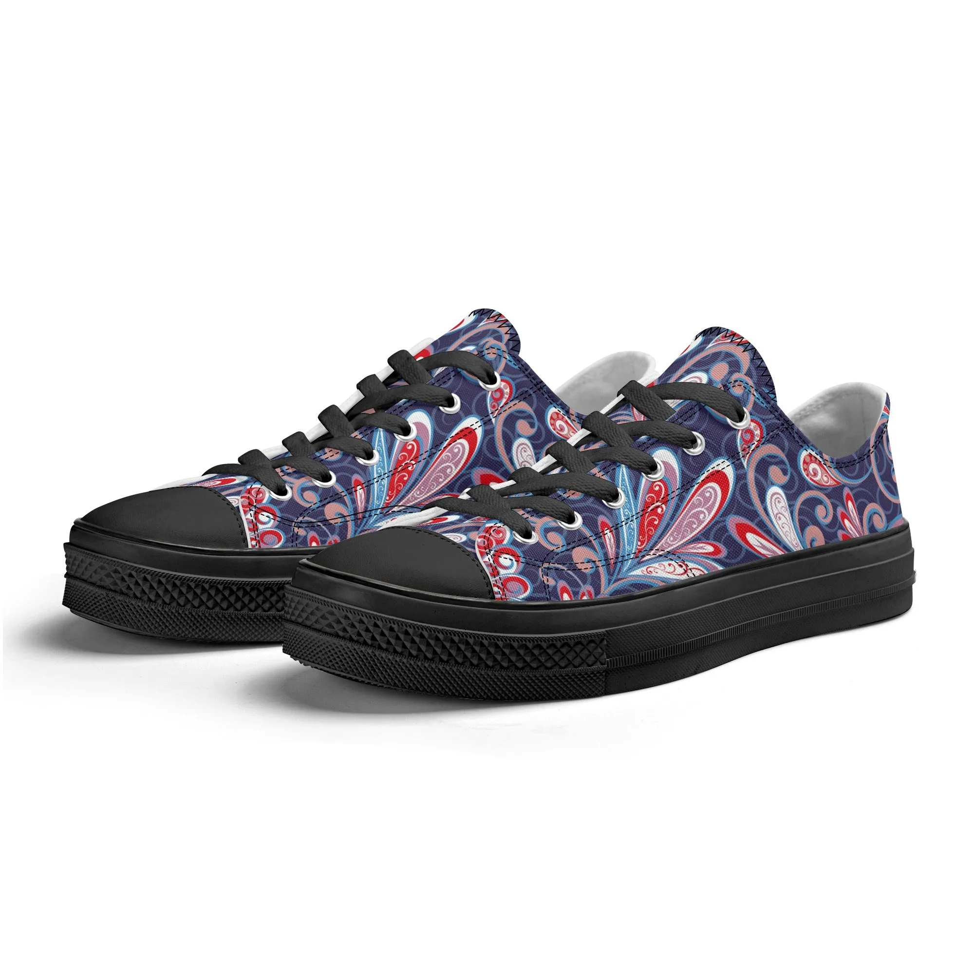 Blue and Red Paisley Pattern - Mens Classic Low Top Canvas Shoes for Footwear Lovers