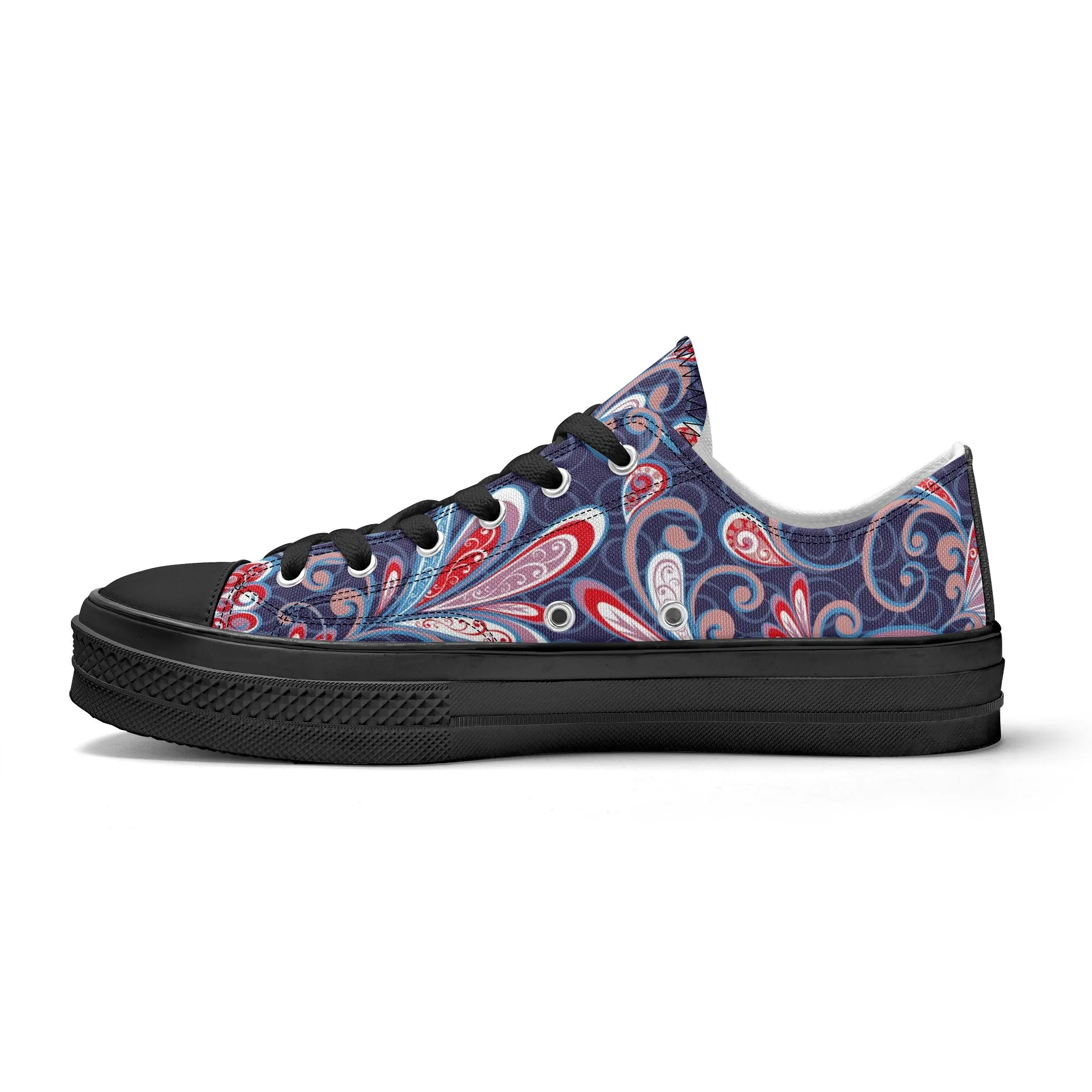 Blue and Red Paisley Pattern - Mens Classic Low Top Canvas Shoes for Footwear Lovers