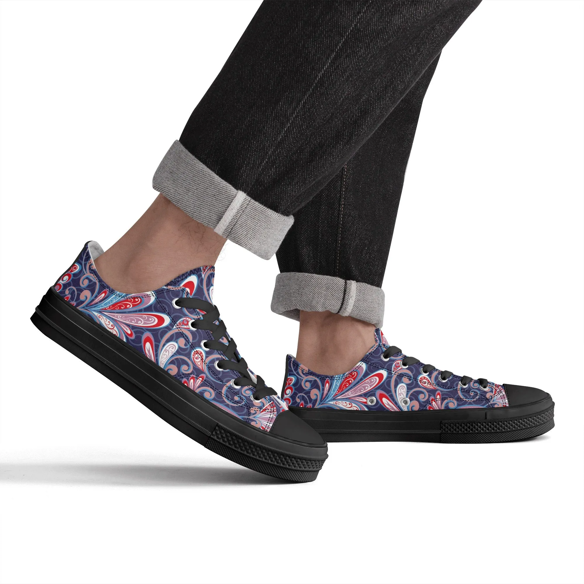 Blue and Red Paisley Pattern - Mens Classic Low Top Canvas Shoes for Footwear Lovers