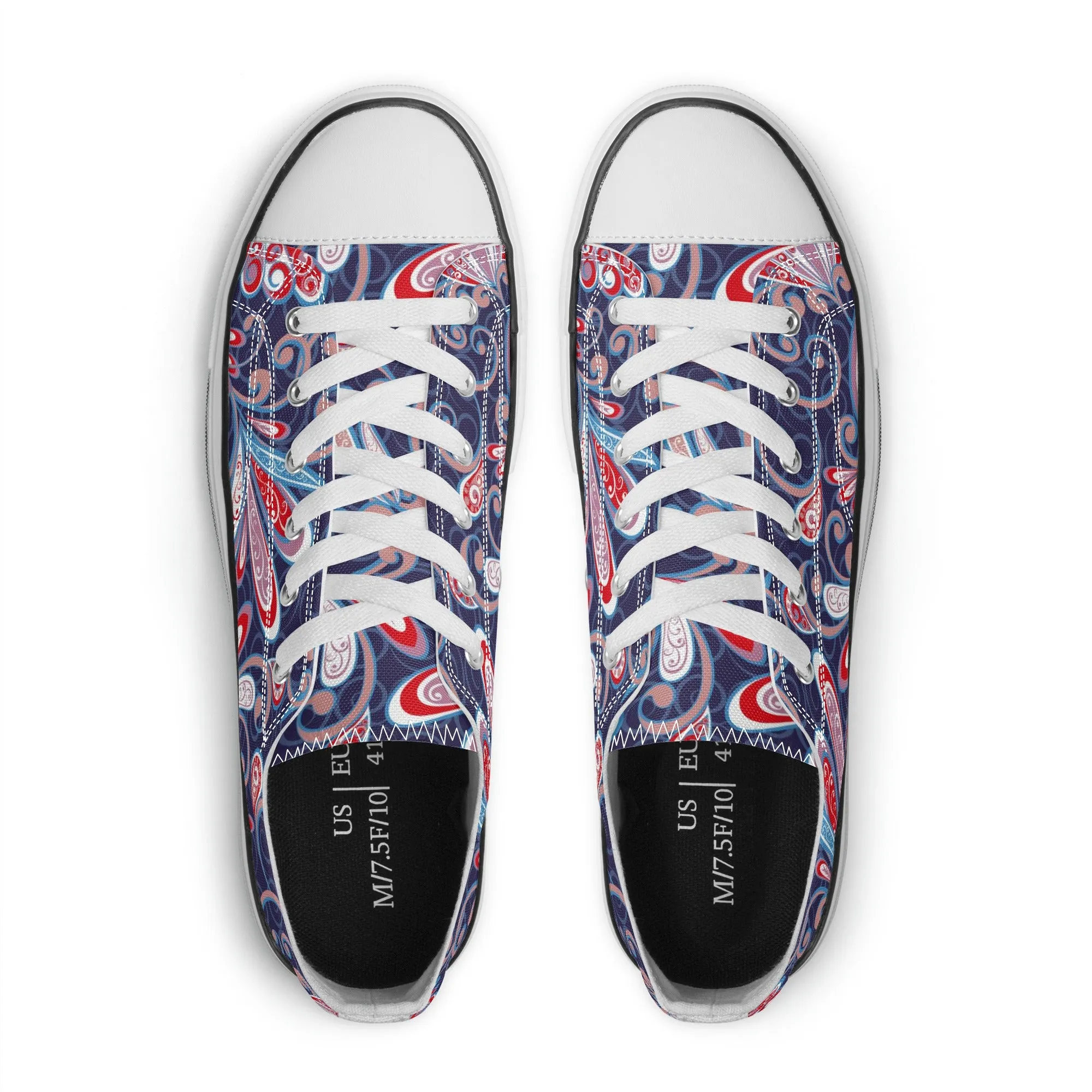 Blue and Red Paisley Pattern - Mens Classic Low Top Canvas Shoes for Footwear Lovers