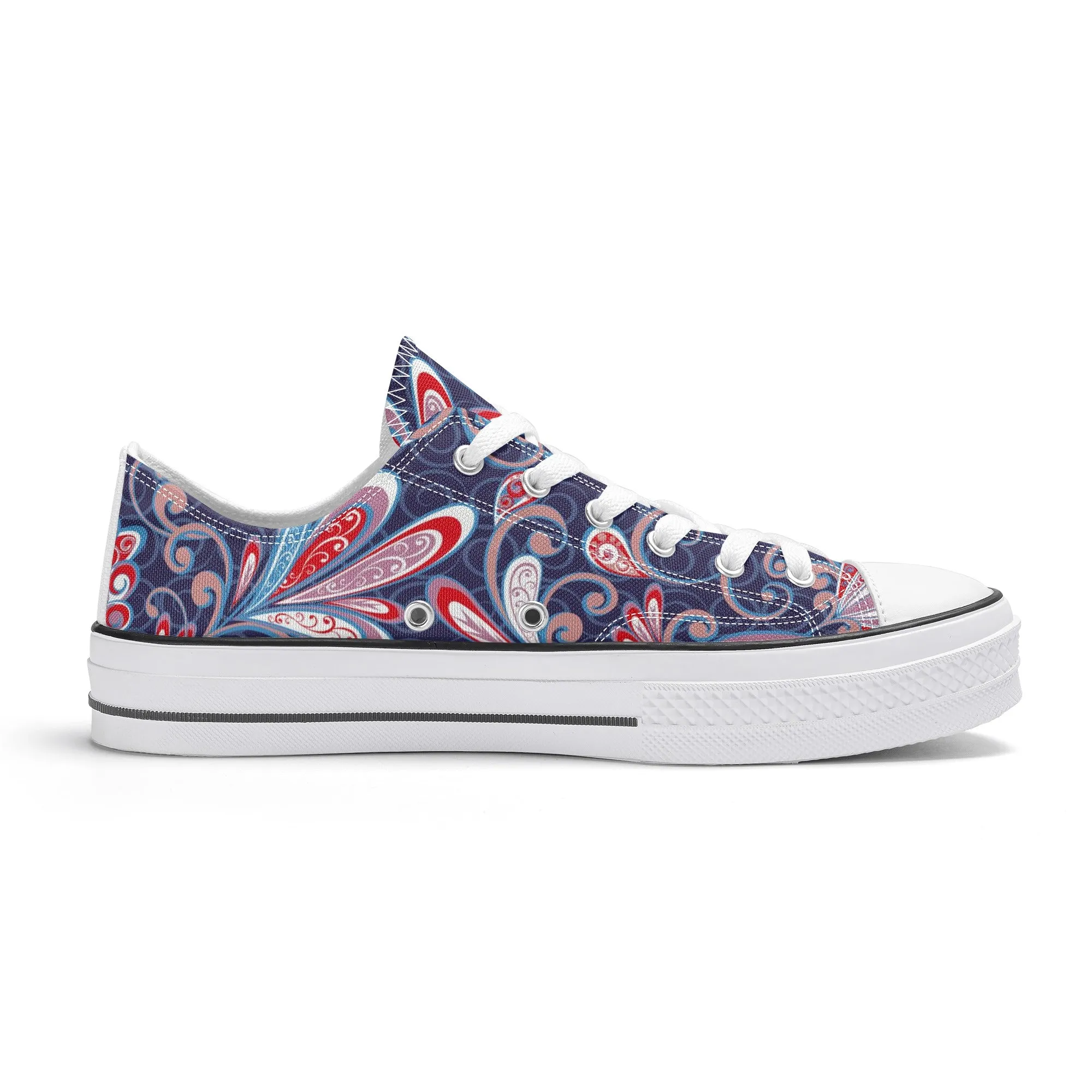 Blue and Red Paisley Pattern - Mens Classic Low Top Canvas Shoes for Footwear Lovers