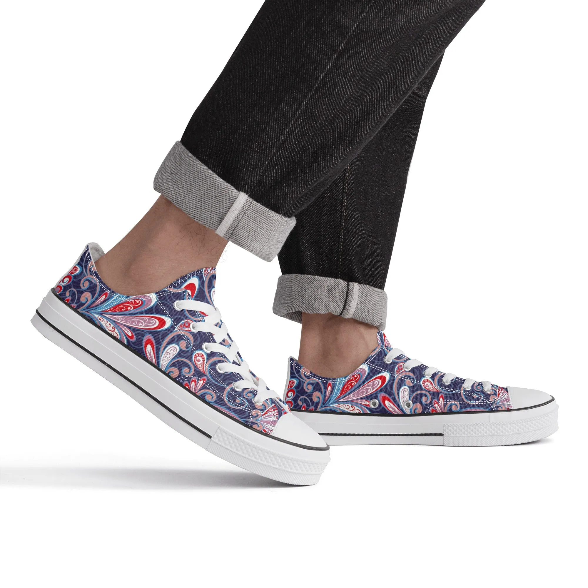 Blue and Red Paisley Pattern - Mens Classic Low Top Canvas Shoes for Footwear Lovers