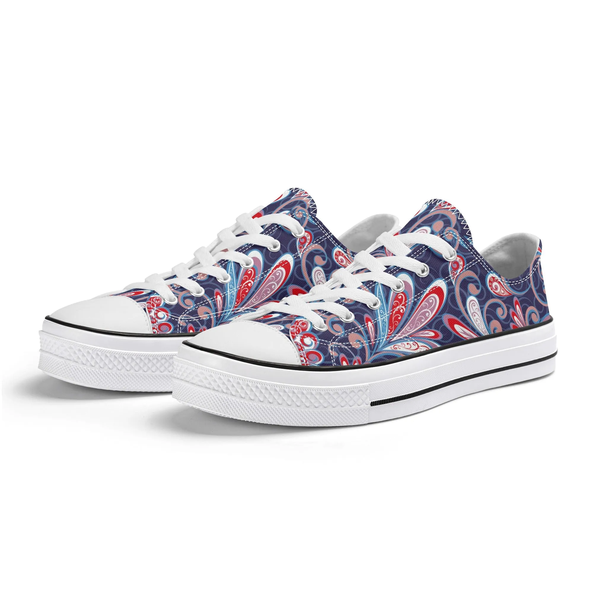 Blue and Red Paisley Pattern - Mens Classic Low Top Canvas Shoes for Footwear Lovers