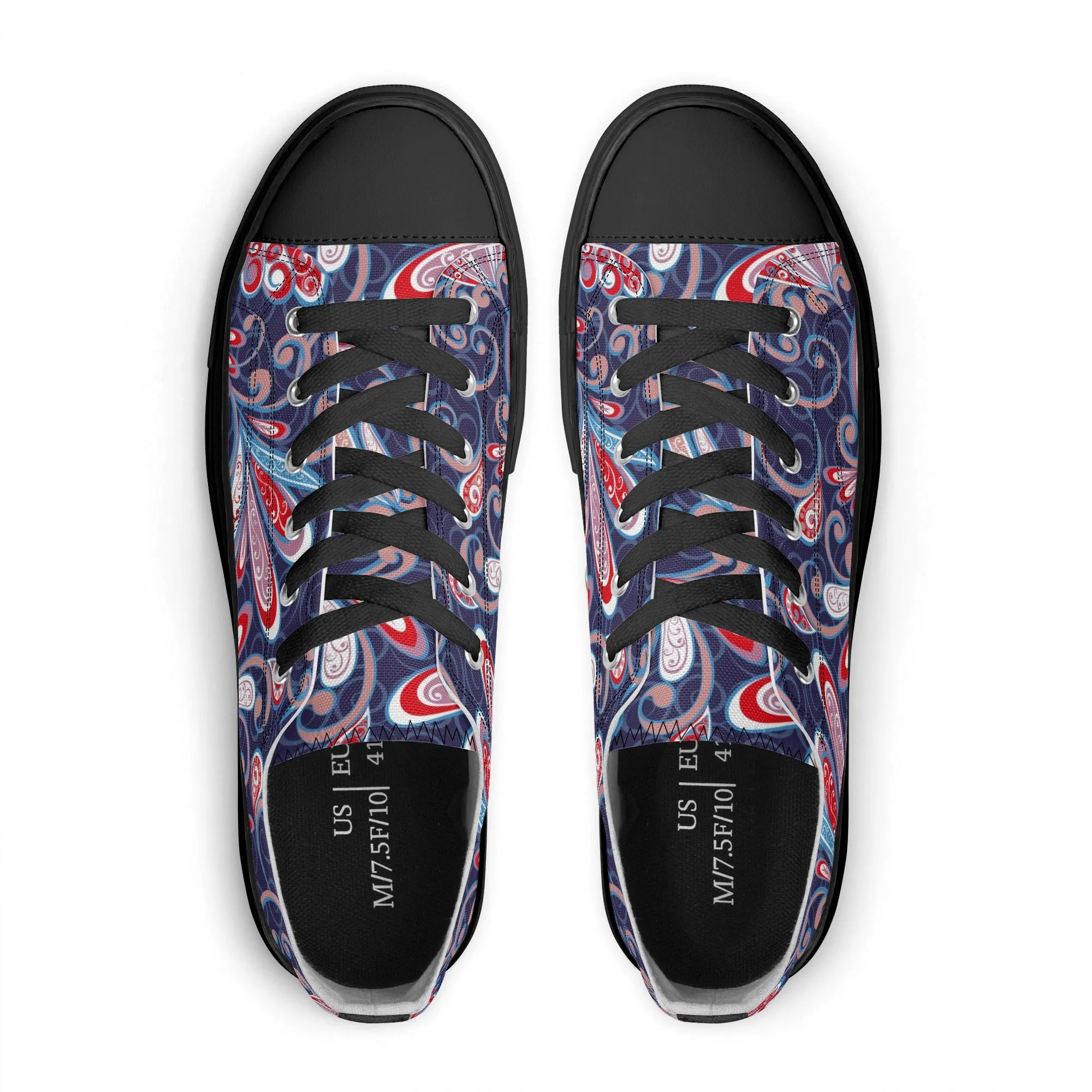 Blue and Red Paisley Pattern - Mens Classic Low Top Canvas Shoes for Footwear Lovers