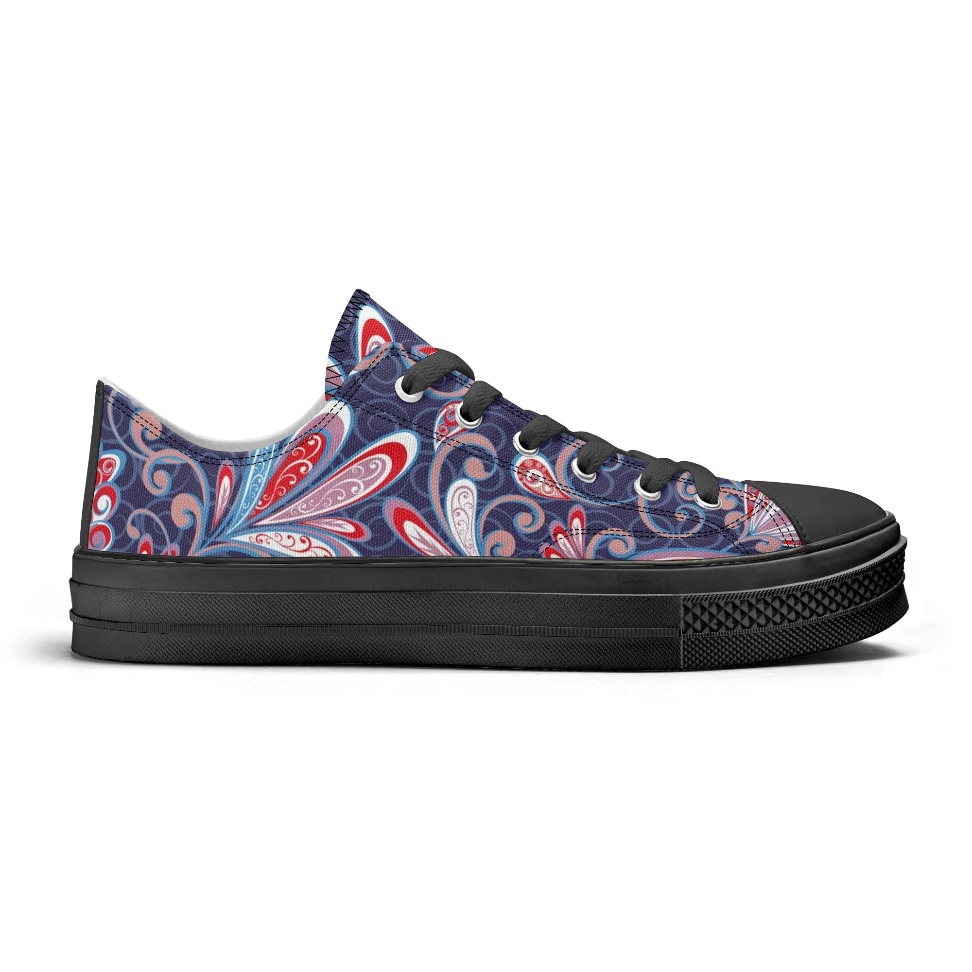 Blue and Red Paisley Pattern - Mens Classic Low Top Canvas Shoes for Footwear Lovers