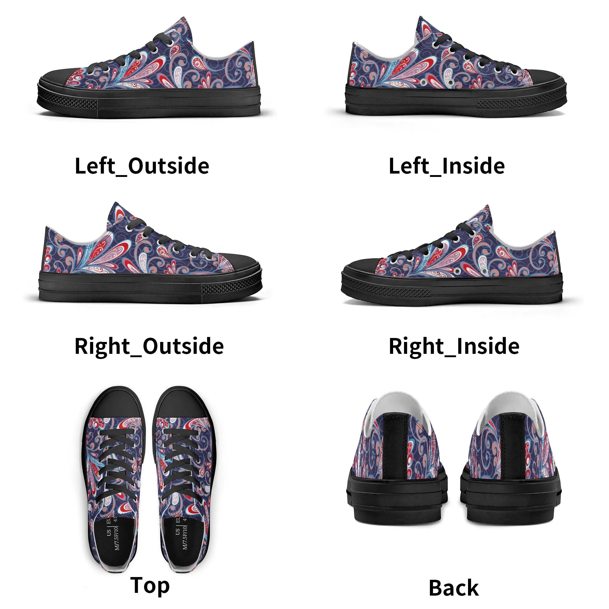 Blue and Red Paisley Pattern - Mens Classic Low Top Canvas Shoes for Footwear Lovers