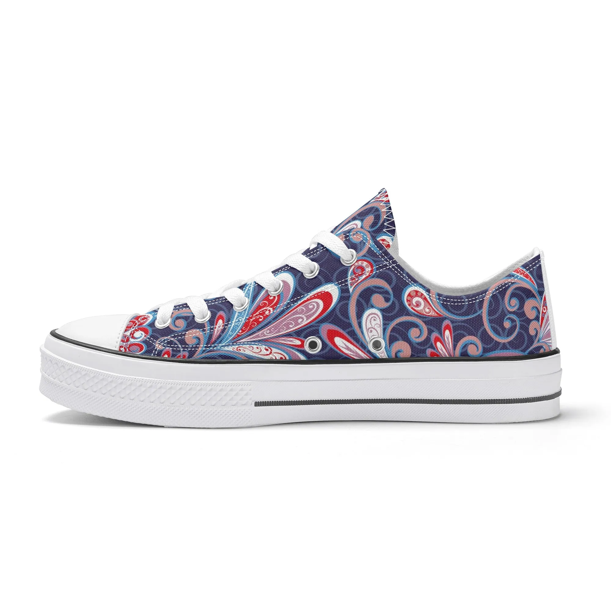 Blue and Red Paisley Pattern - Mens Classic Low Top Canvas Shoes for Footwear Lovers