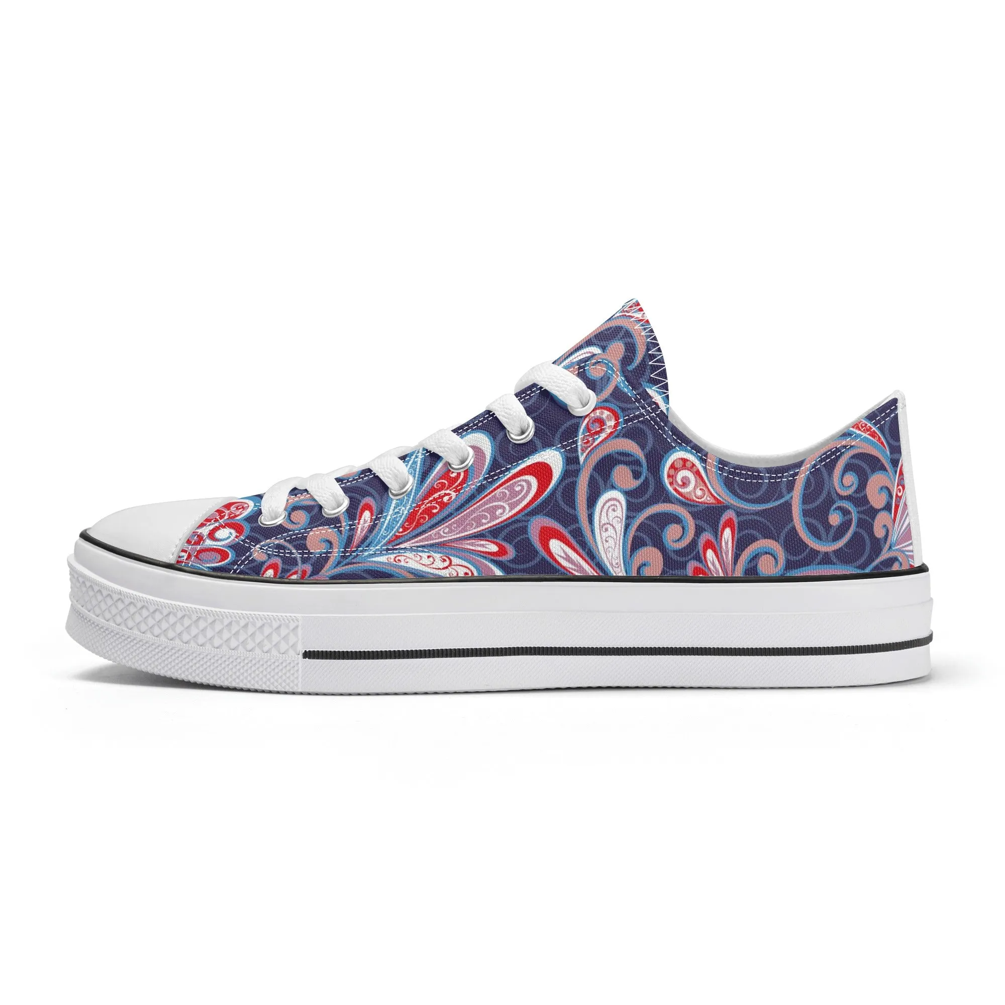 Blue and Red Paisley Pattern - Mens Classic Low Top Canvas Shoes for Footwear Lovers