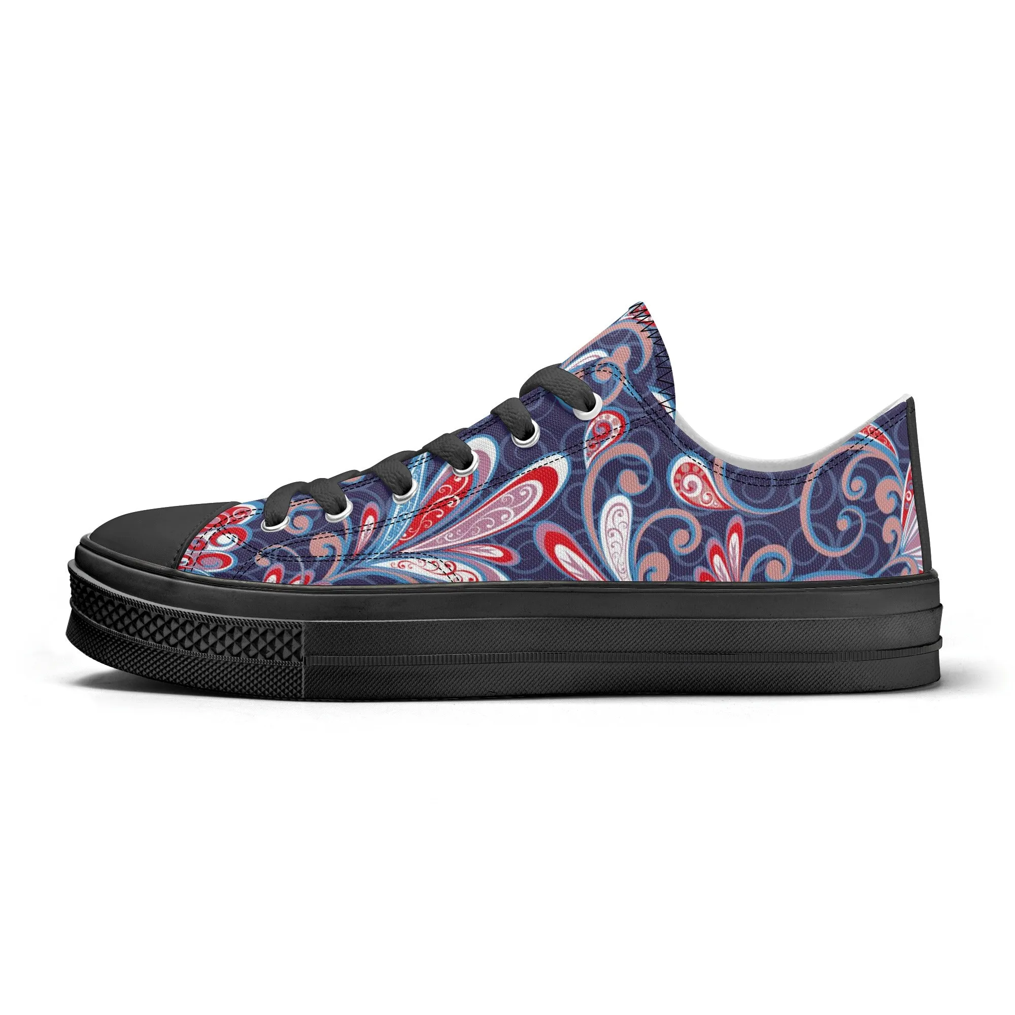 Blue and Red Paisley Pattern - Mens Classic Low Top Canvas Shoes for Footwear Lovers