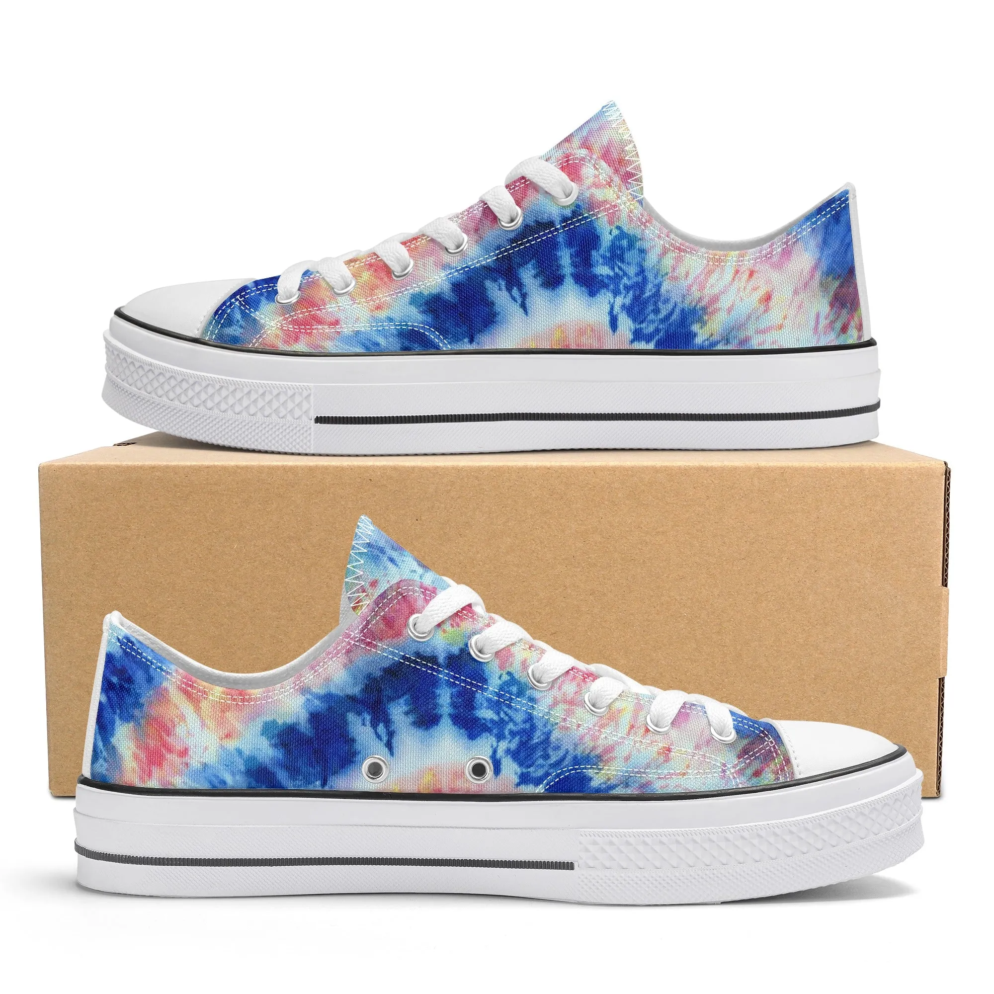 Blue and Red Tie Dye Pattern - Mens Classic Low Top Canvas Shoes for Footwear Lovers