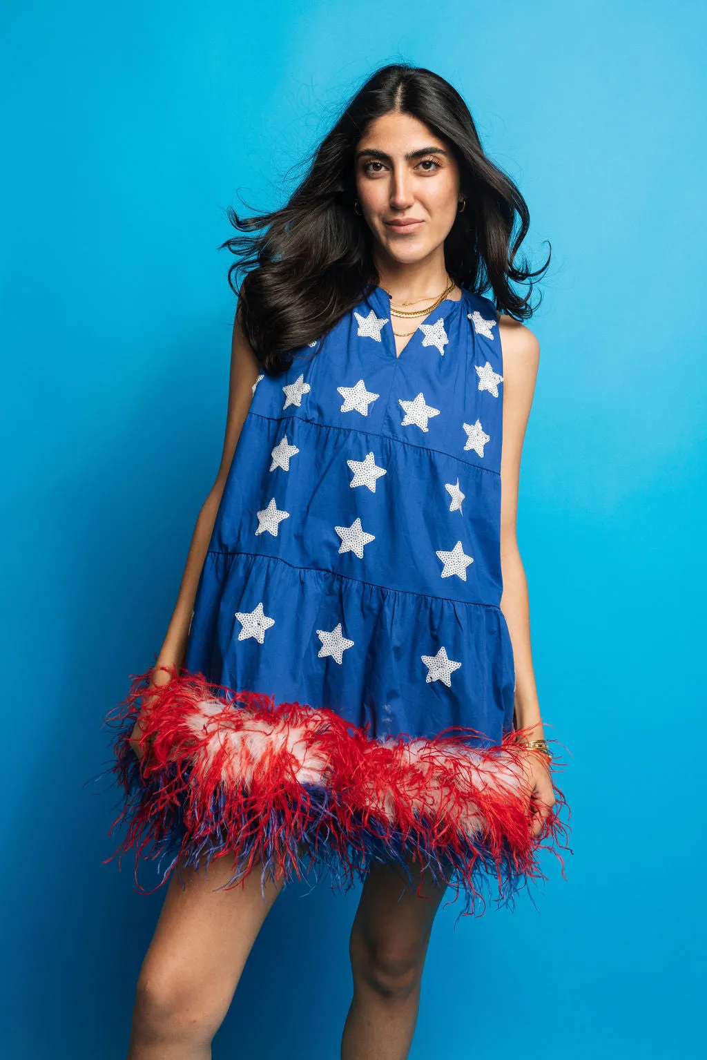 Blue Star Feather Bottom Tank Dress