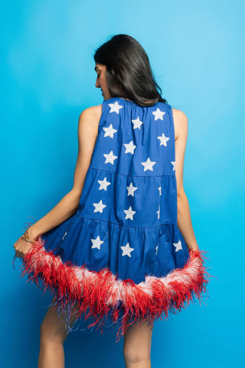 Blue Star Feather Bottom Tank Dress