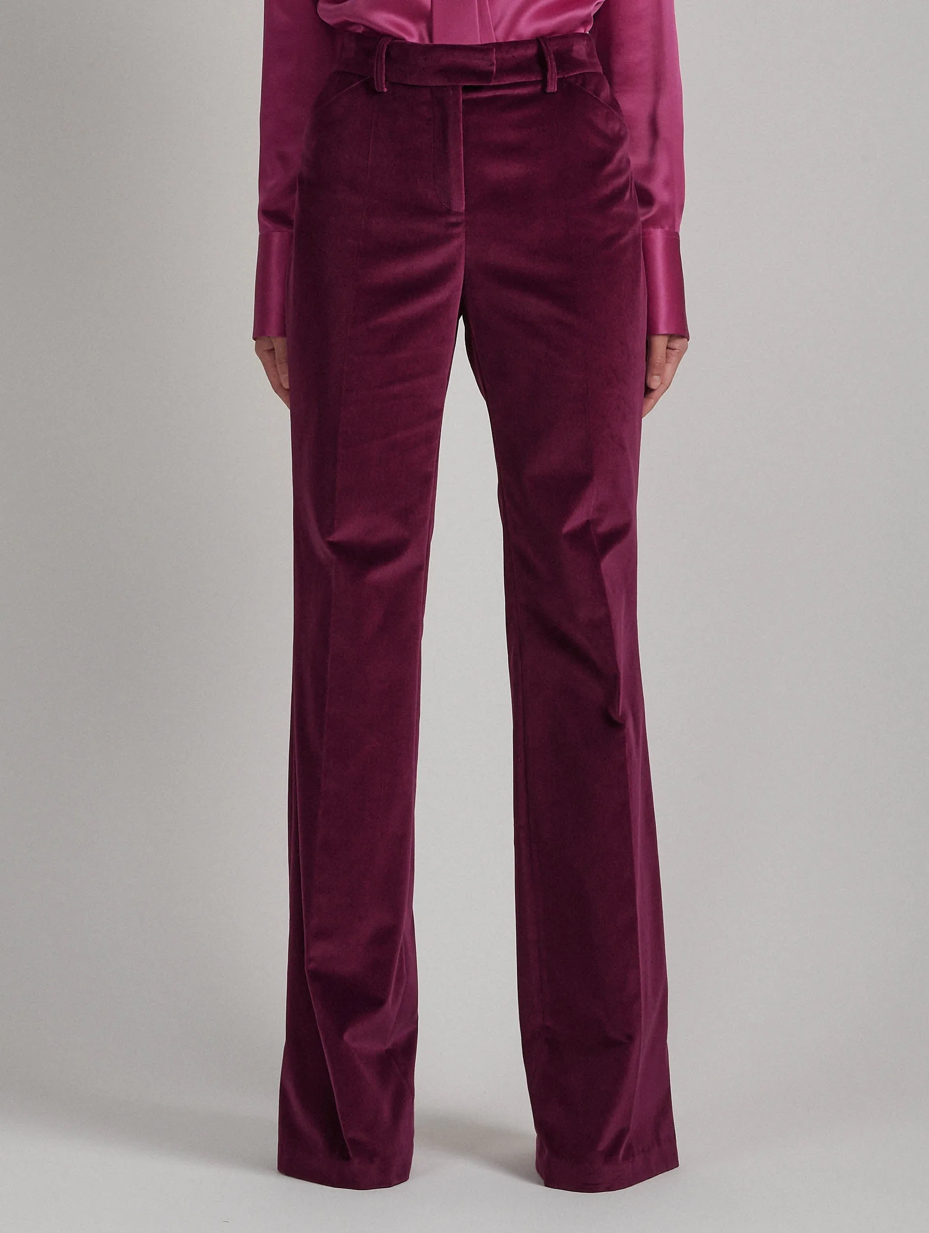 Bootleg suit trousers in pomegranate velvet