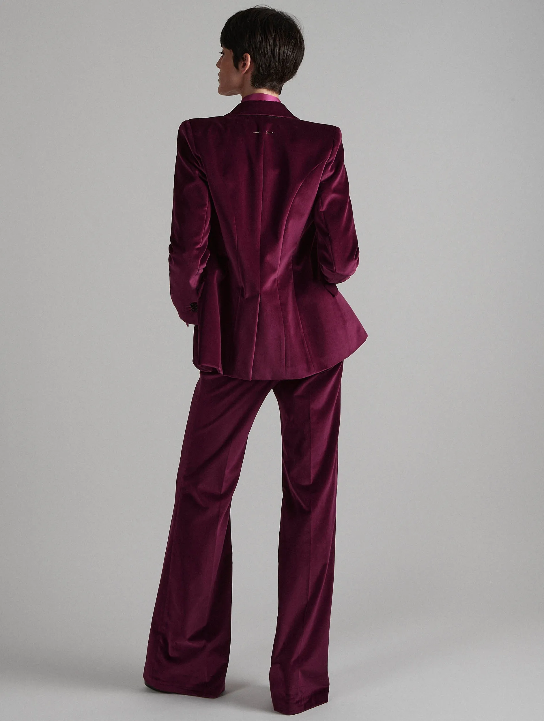 Bootleg suit trousers in pomegranate velvet