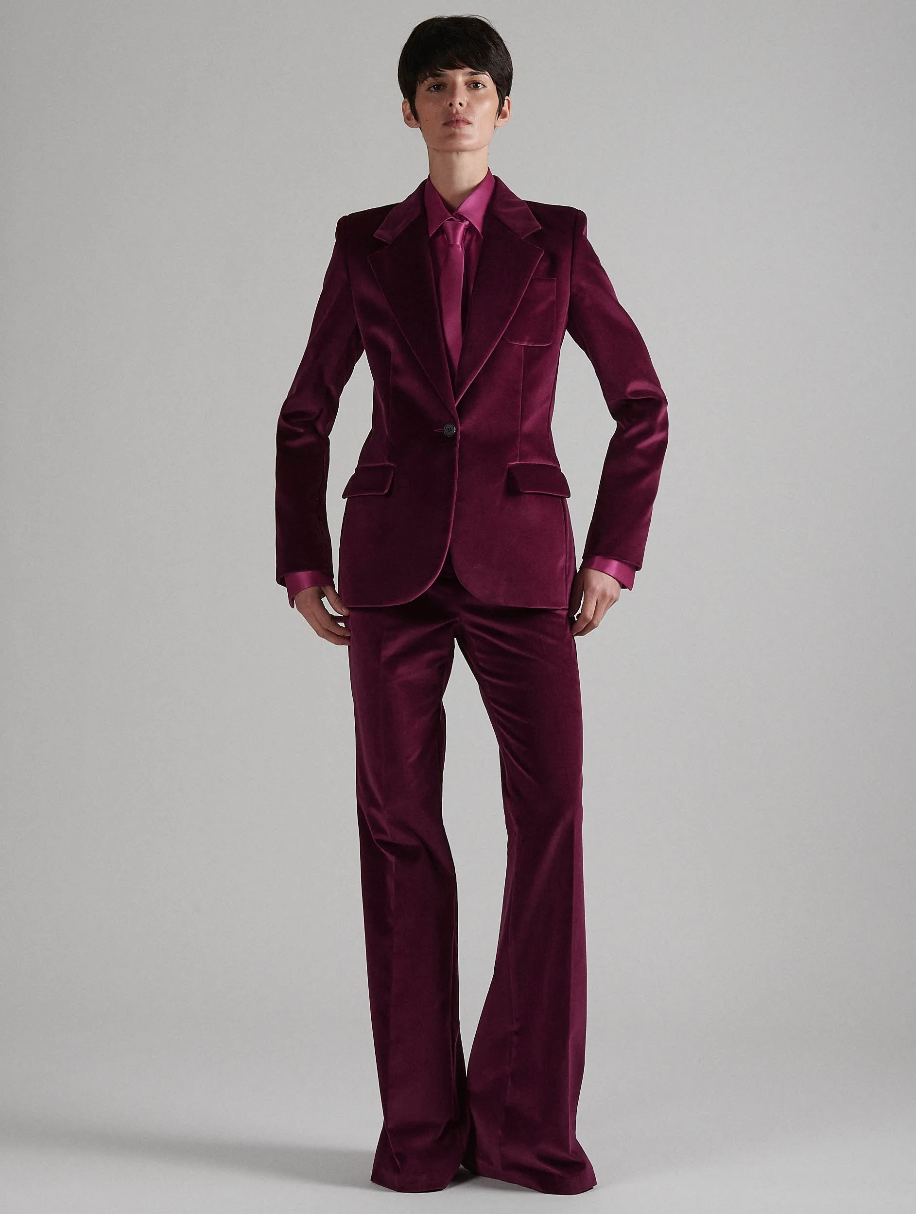 Bootleg suit trousers in pomegranate velvet