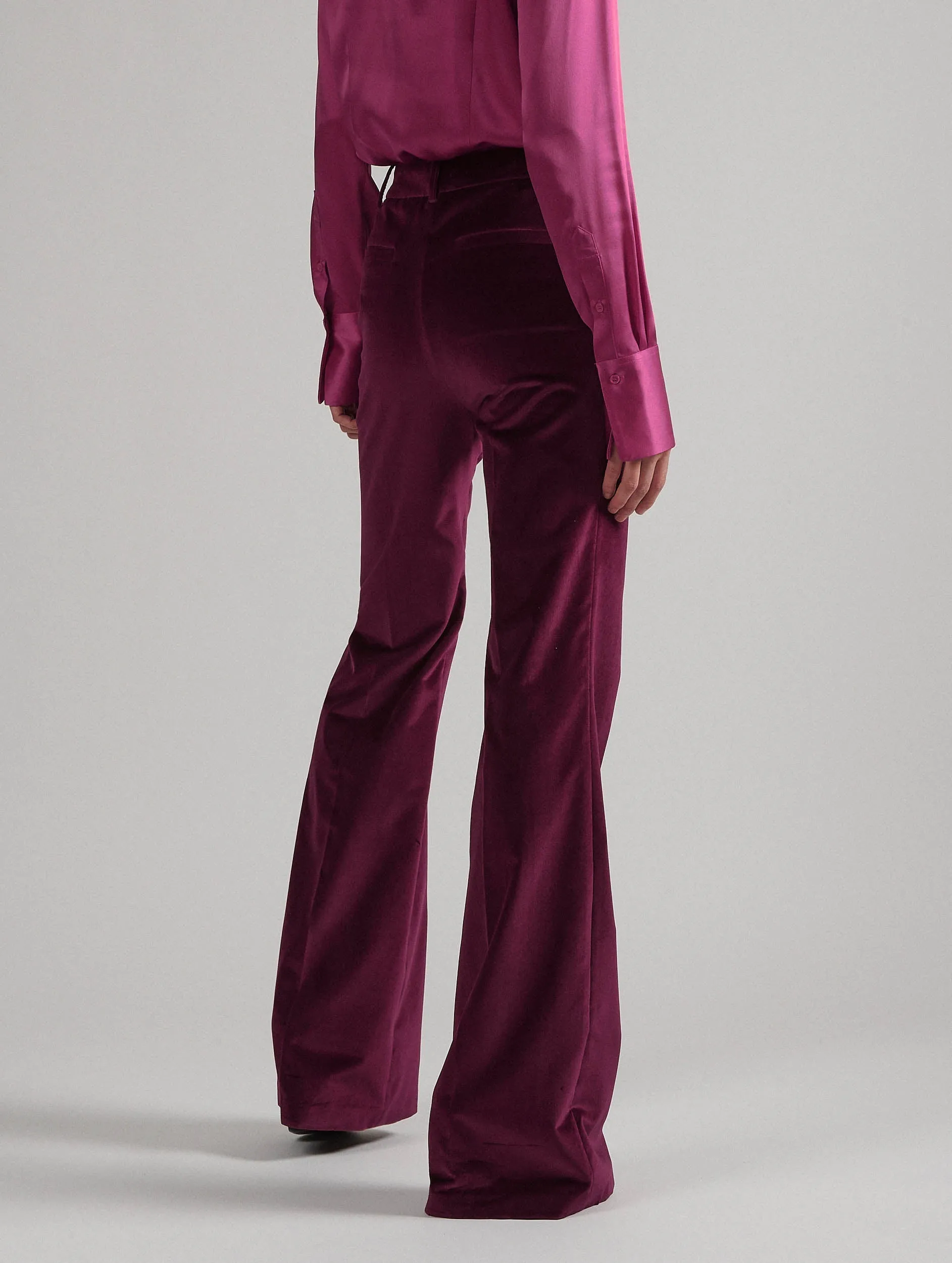 Bootleg suit trousers in pomegranate velvet