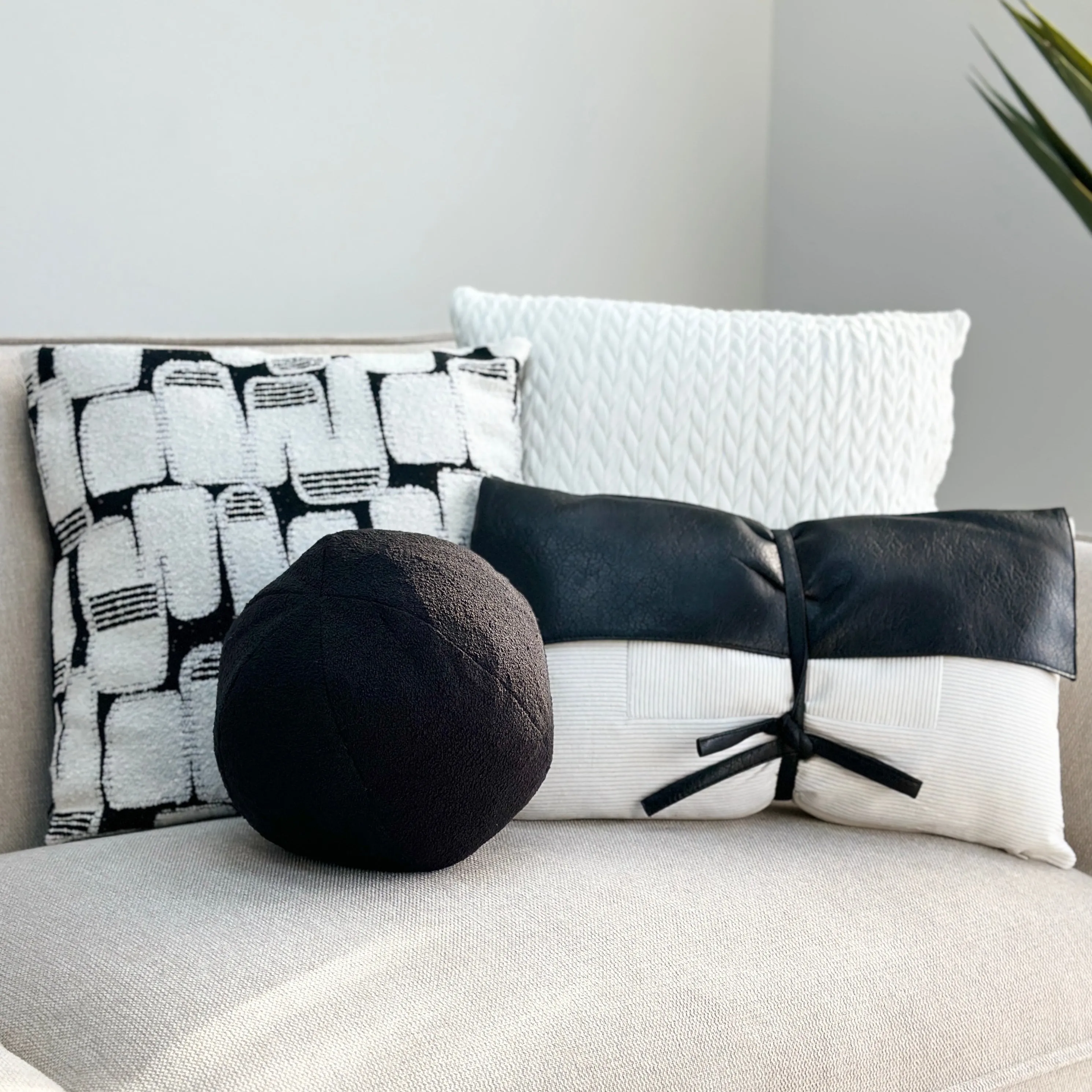 Bouclé Black Ball Throw Pillow