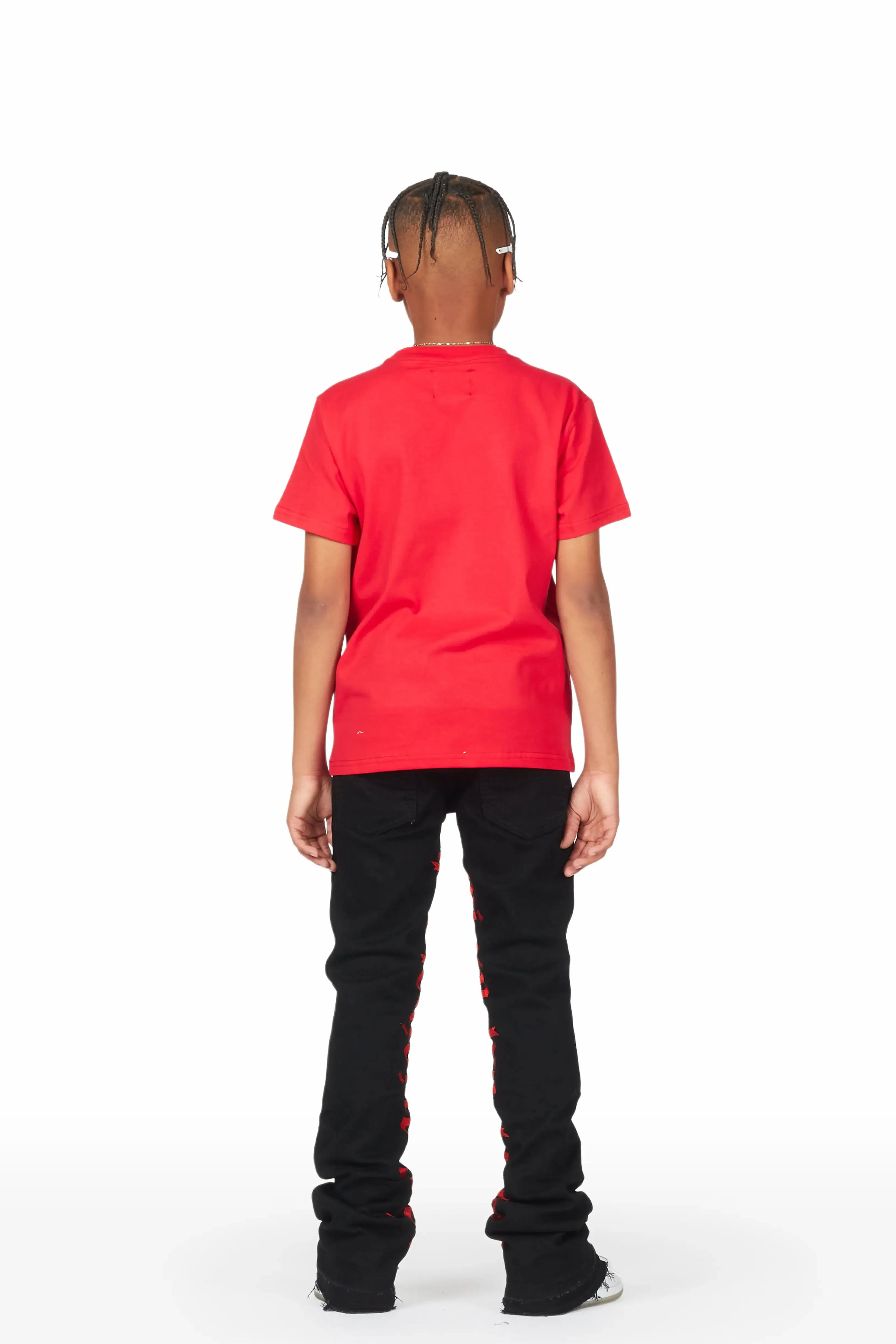 Boys Collette Black Super Stacked Flare Jean