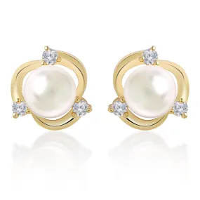 Brass 18k Rose Gold Floral Pearl Studs Earring Pair For Women