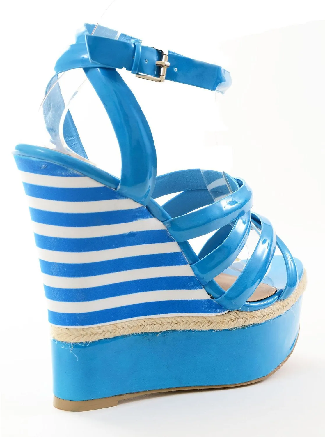 Bright Strappy Criss Cross Espidrille Anklet Wedge Heel Women's Sandal