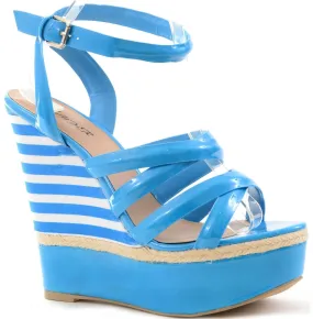 Bright Strappy Criss Cross Espidrille Anklet Wedge Heel Women's Sandal