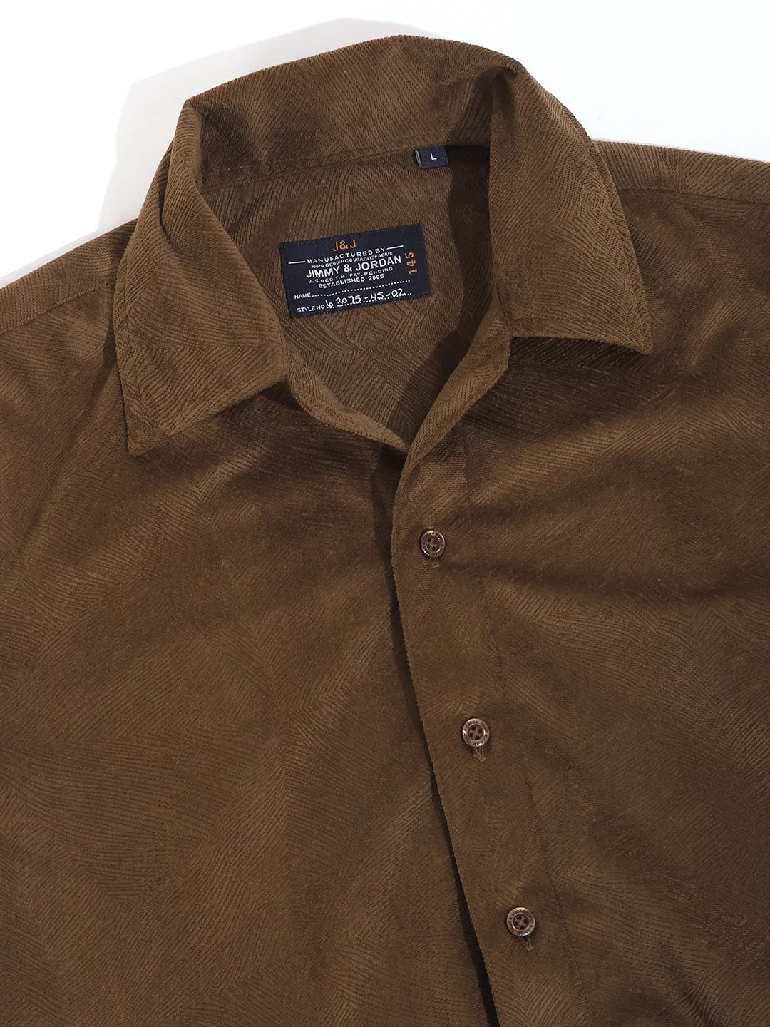 Brown Corduroy Velvet Half Sleeve Shirt