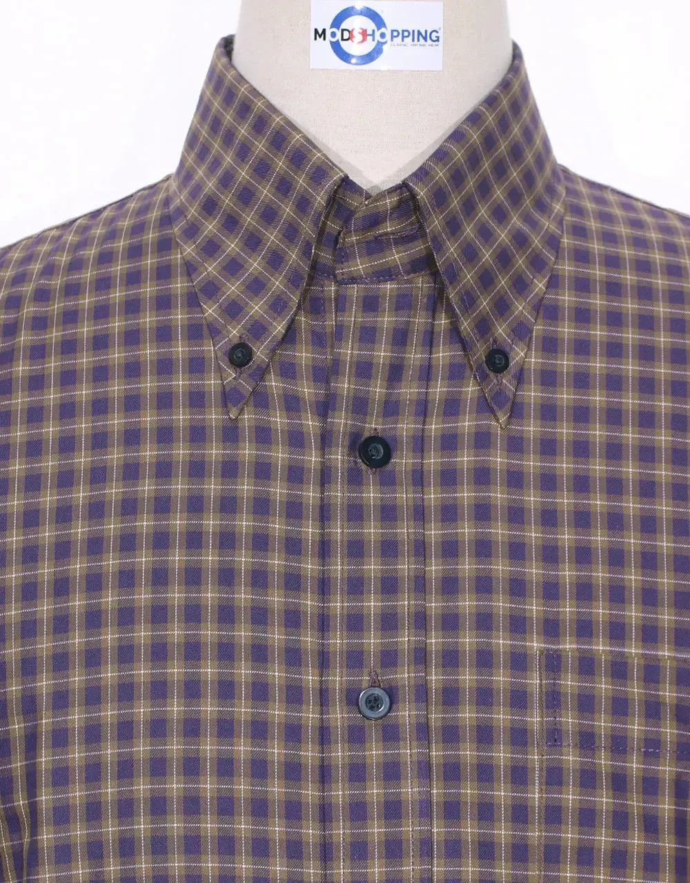 Button Down Shirt - Purple And Khaki Gingham Check Shirt