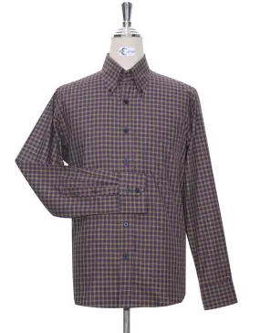 Button Down Shirt - Purple And Khaki Gingham Check Shirt