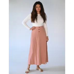 Button Front Linen Skirt Rose