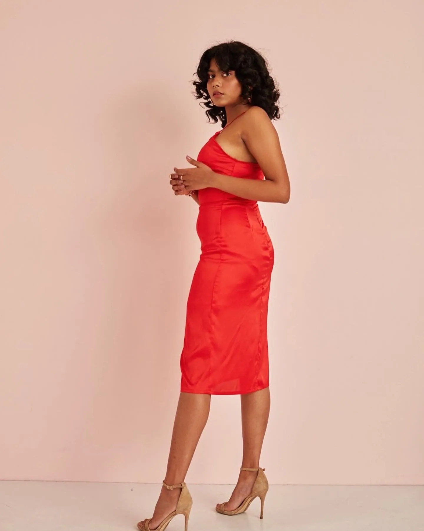 Candace Red Satin Midi Dress