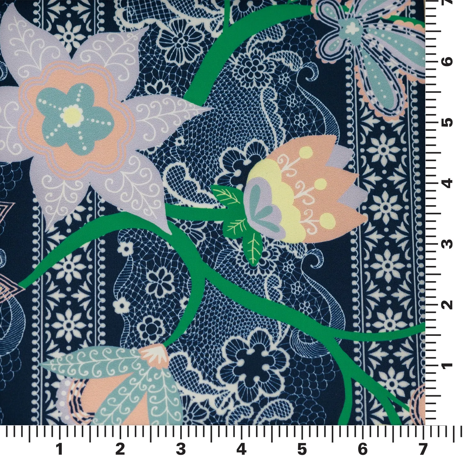 Chantilly Floral Lace Printed Spandex Fabric | Blue Moon Fabrics