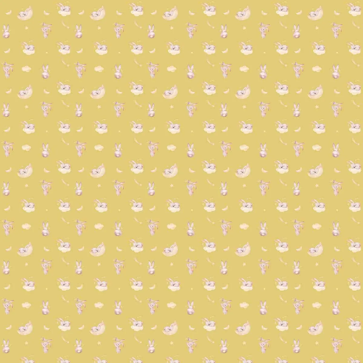 Chasing Stars with Bunny Friends, Cute Wallpaper for Rooms, Yellow