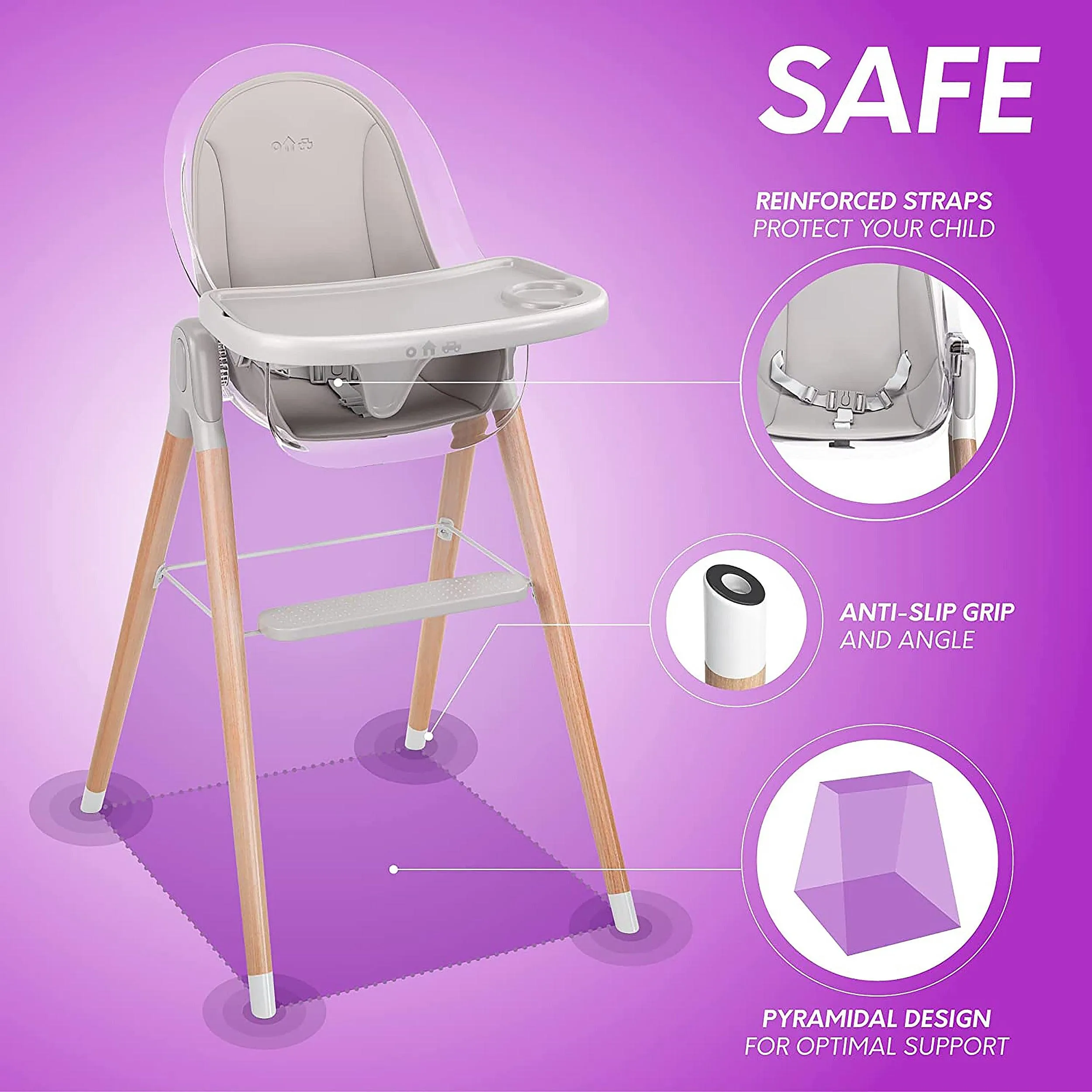 Children of Design Deluxe High Chair with Cushion - Grey