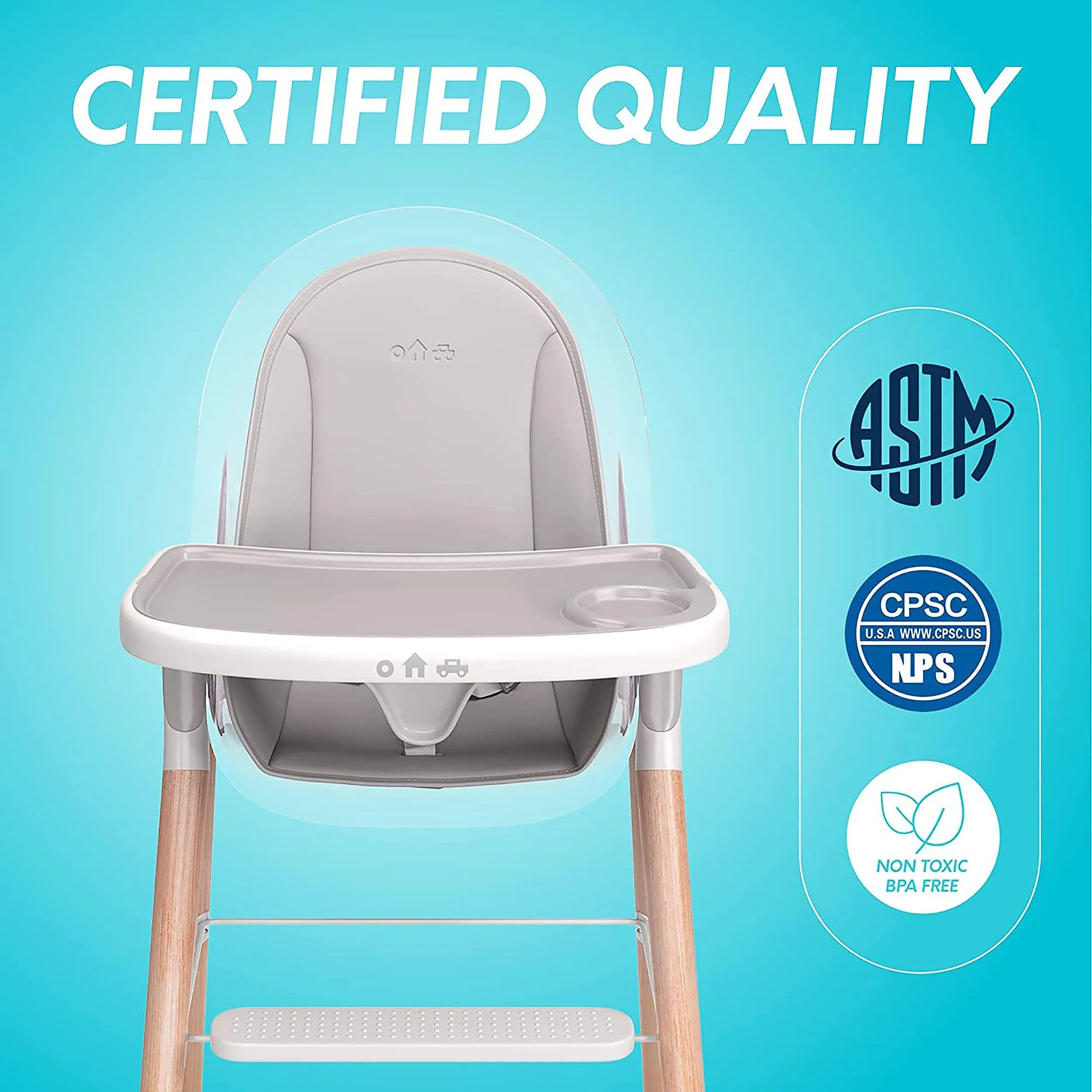 Children of Design Deluxe High Chair with Cushion - Grey