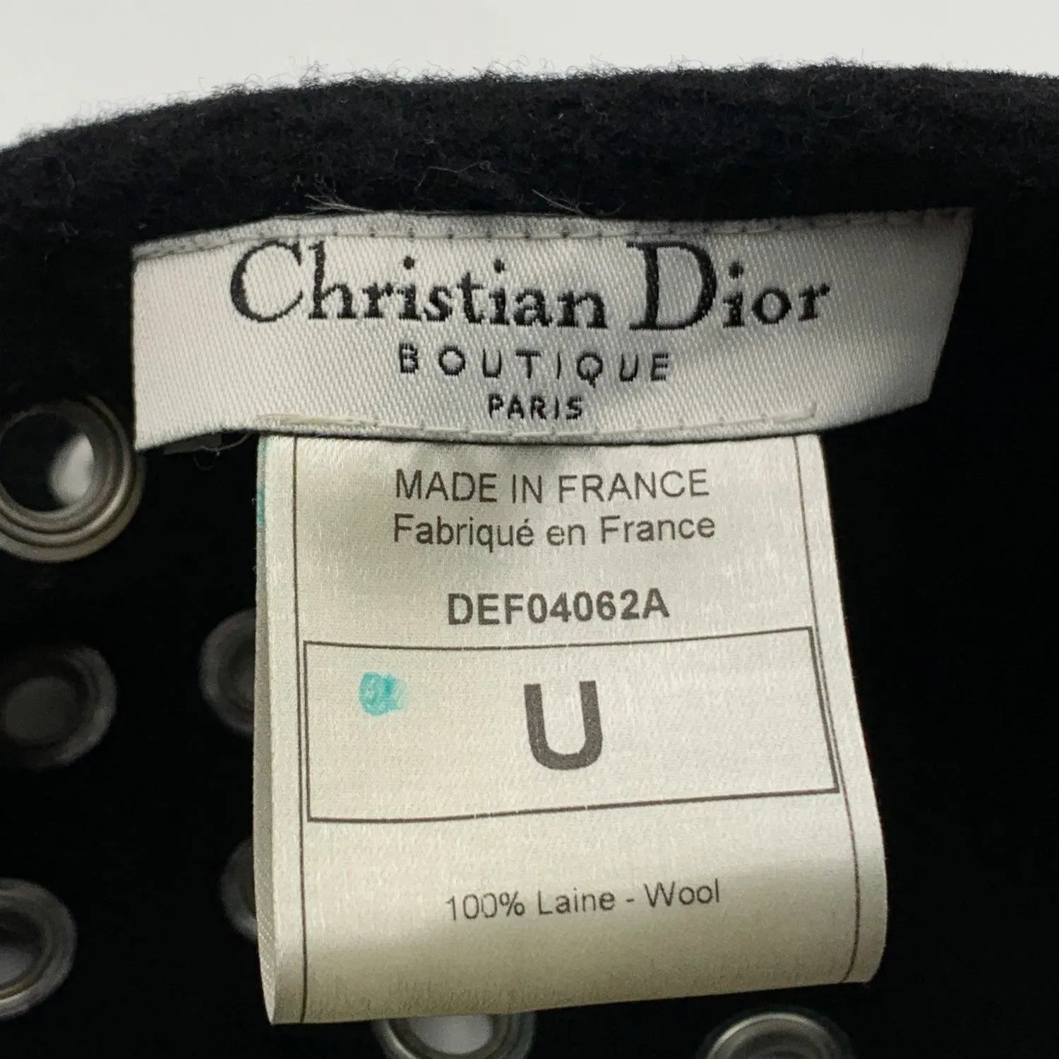 Christian Dior Black Wool Grommets Eyelets French Beret Hat