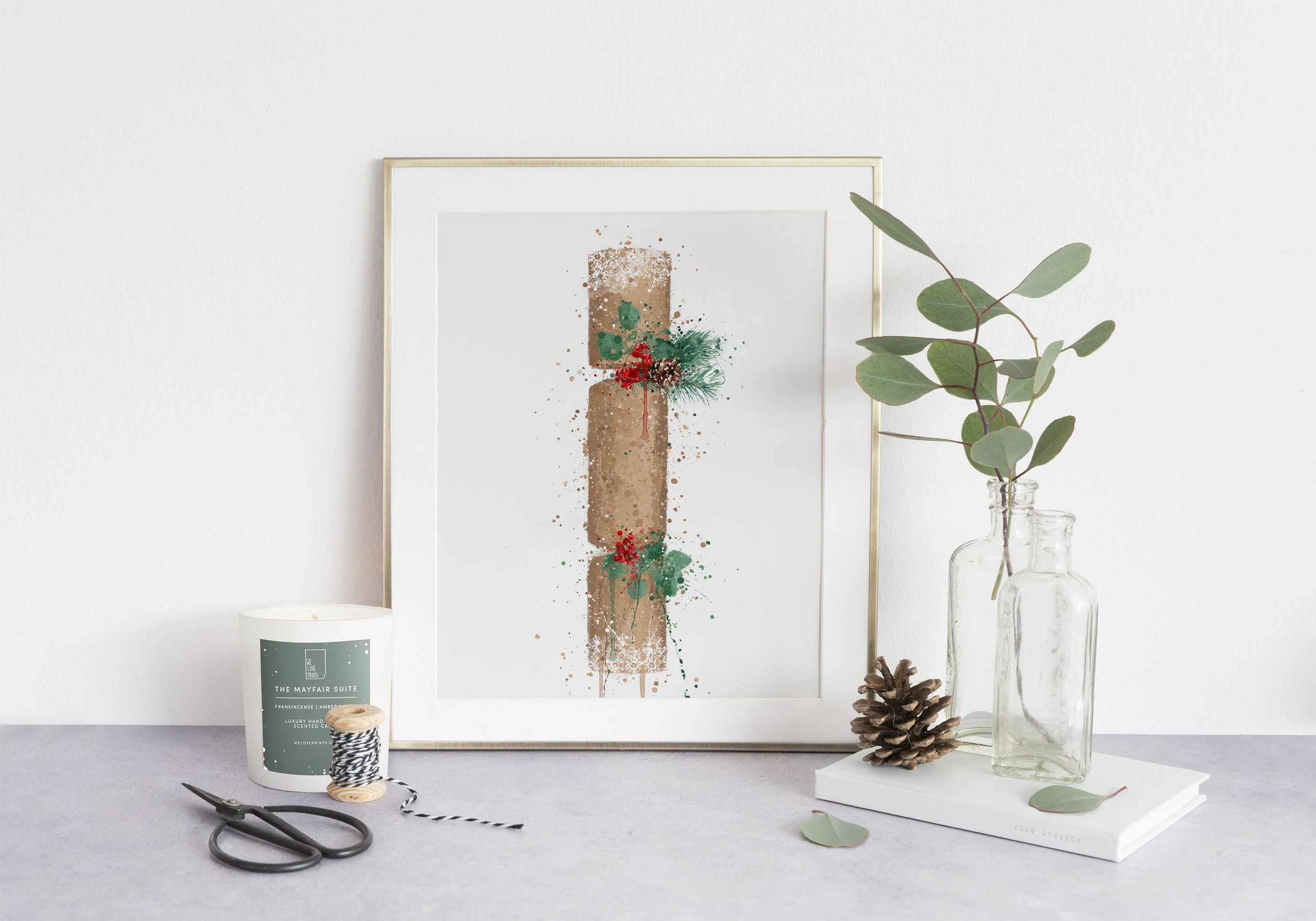 Christmas Cracker Wall Art Print , Contemporary and Stylish Christmas Decoration Alternative Xmas Decor