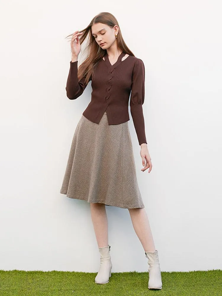 Coffee Brown Halter-neck Slim Knit