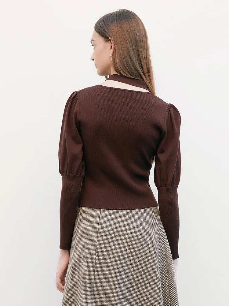 Coffee Brown Halter-neck Slim Knit